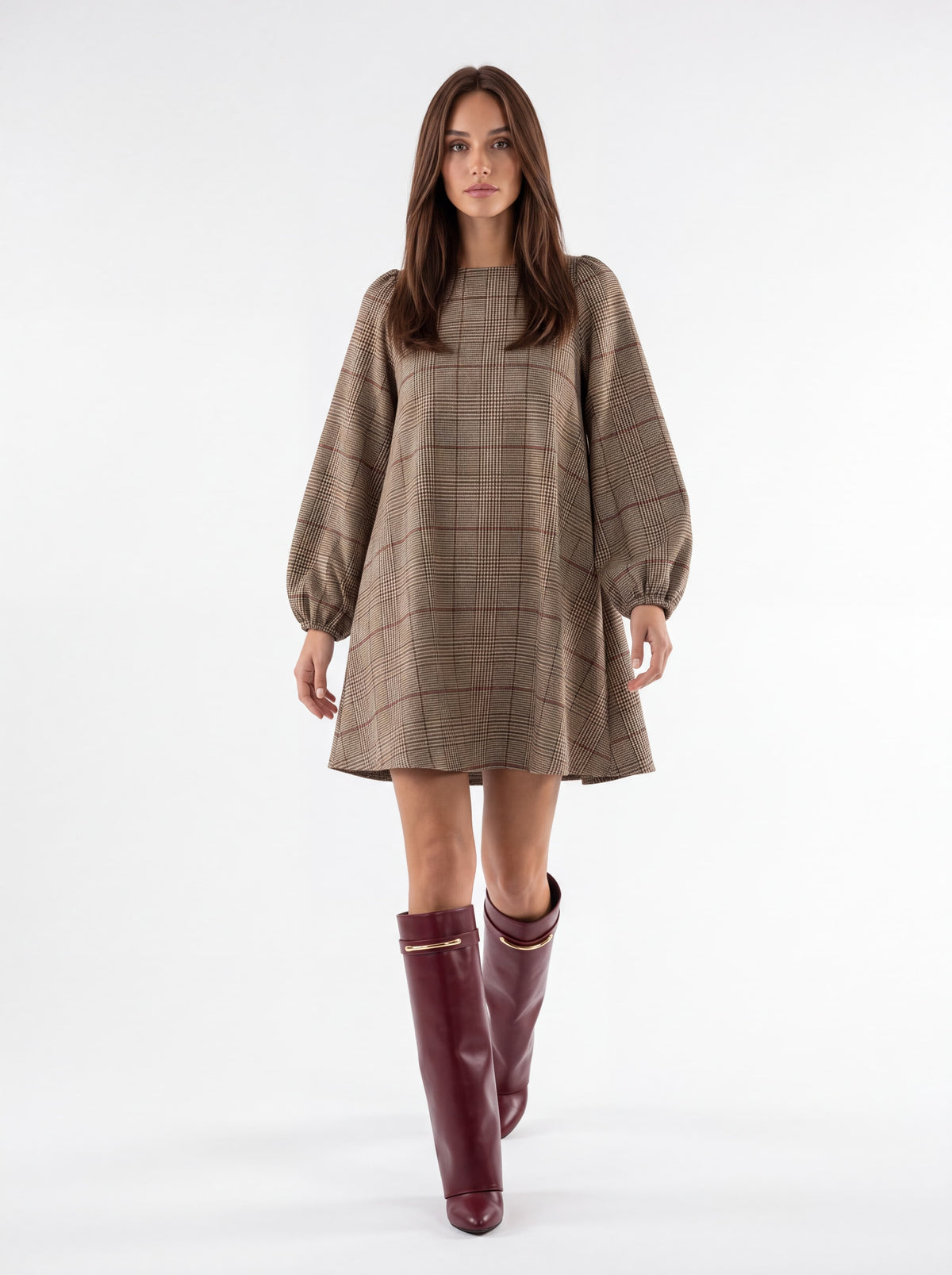 Abito Celestine – Beige Check / Bordeaux Abito donna