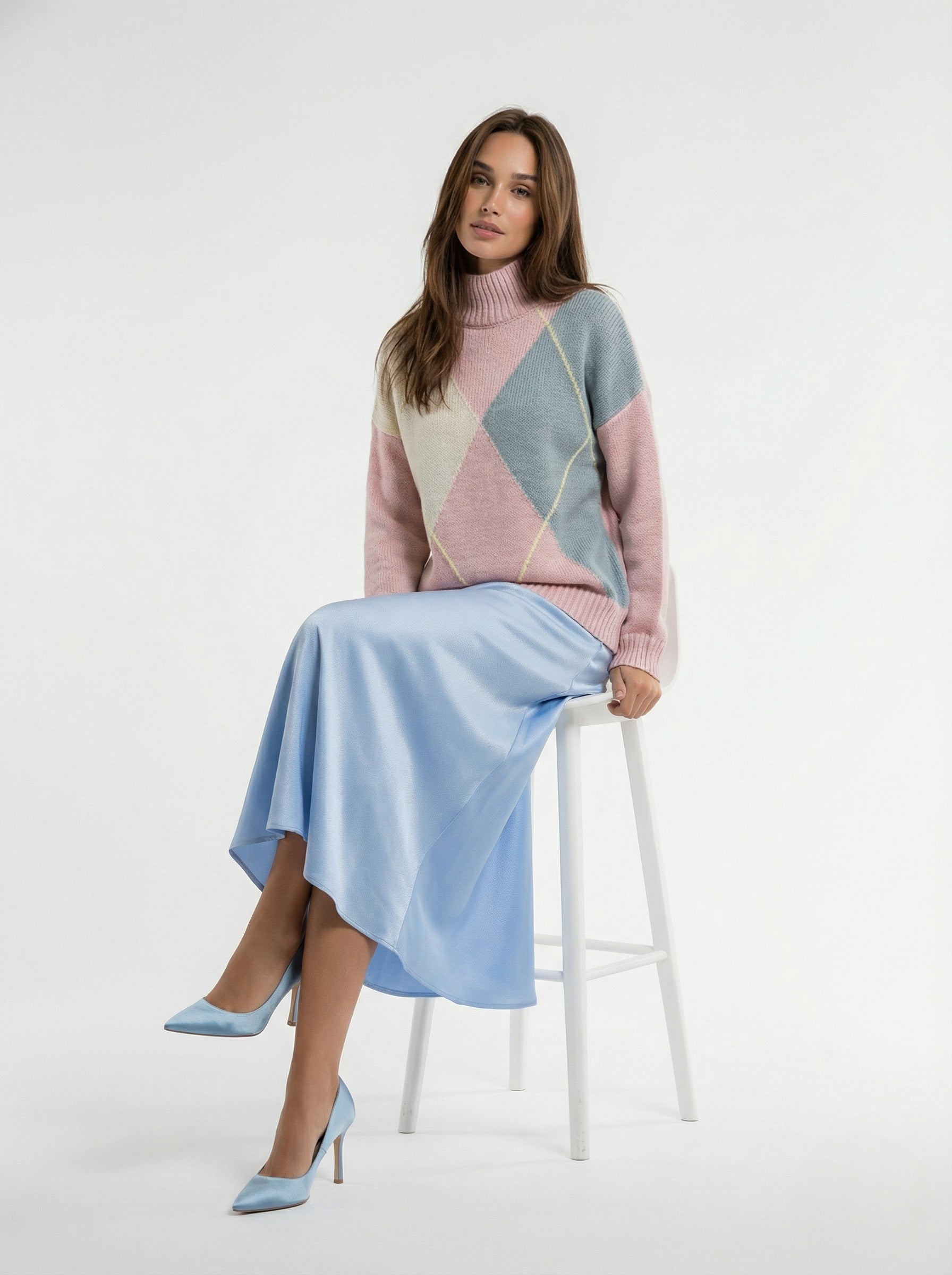 Mila – Pull caldo in lana con rombi Rosa donna
