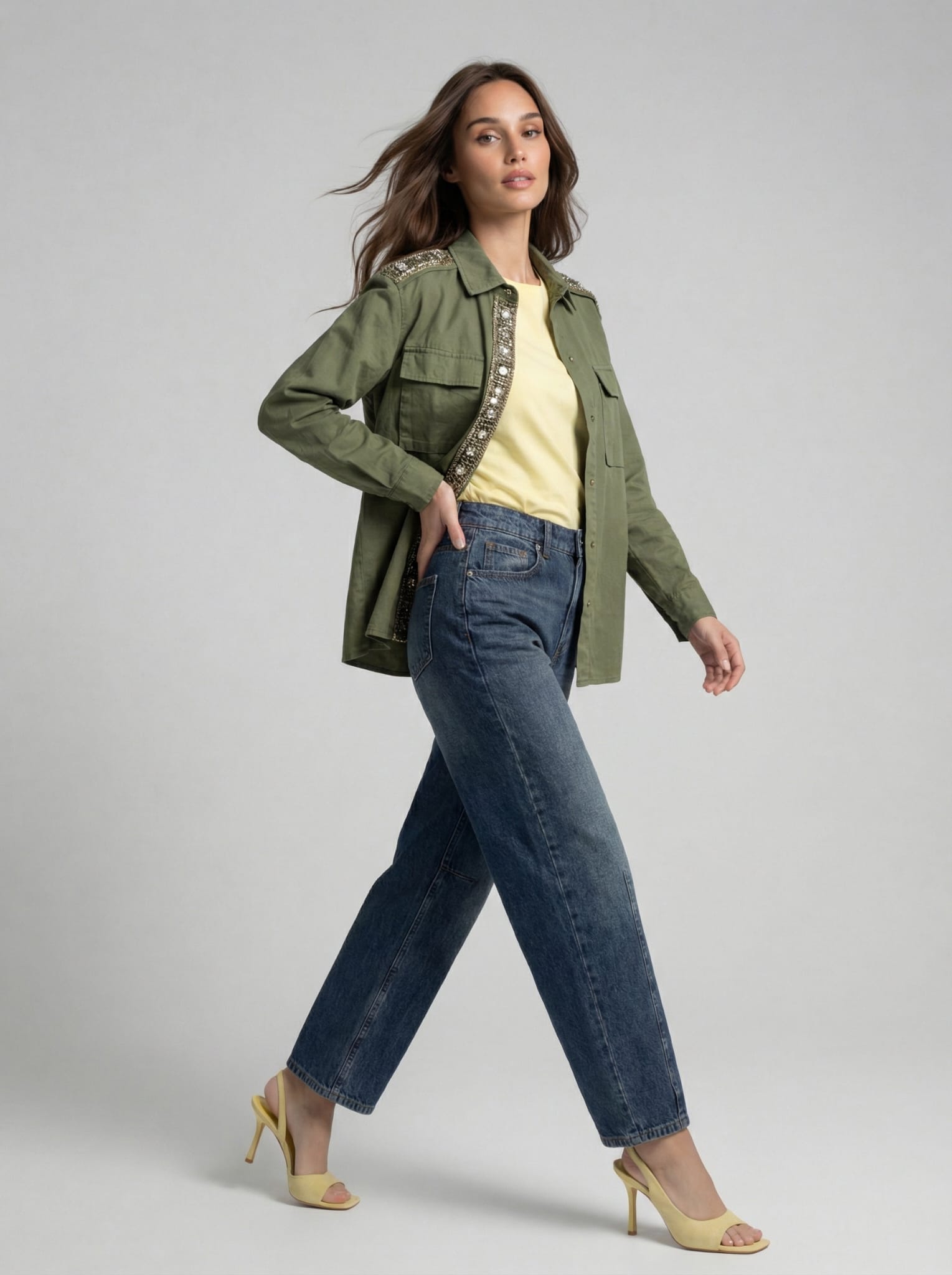 Camicia giacca Daphne con applicazioni gioiello – Verde militare donna