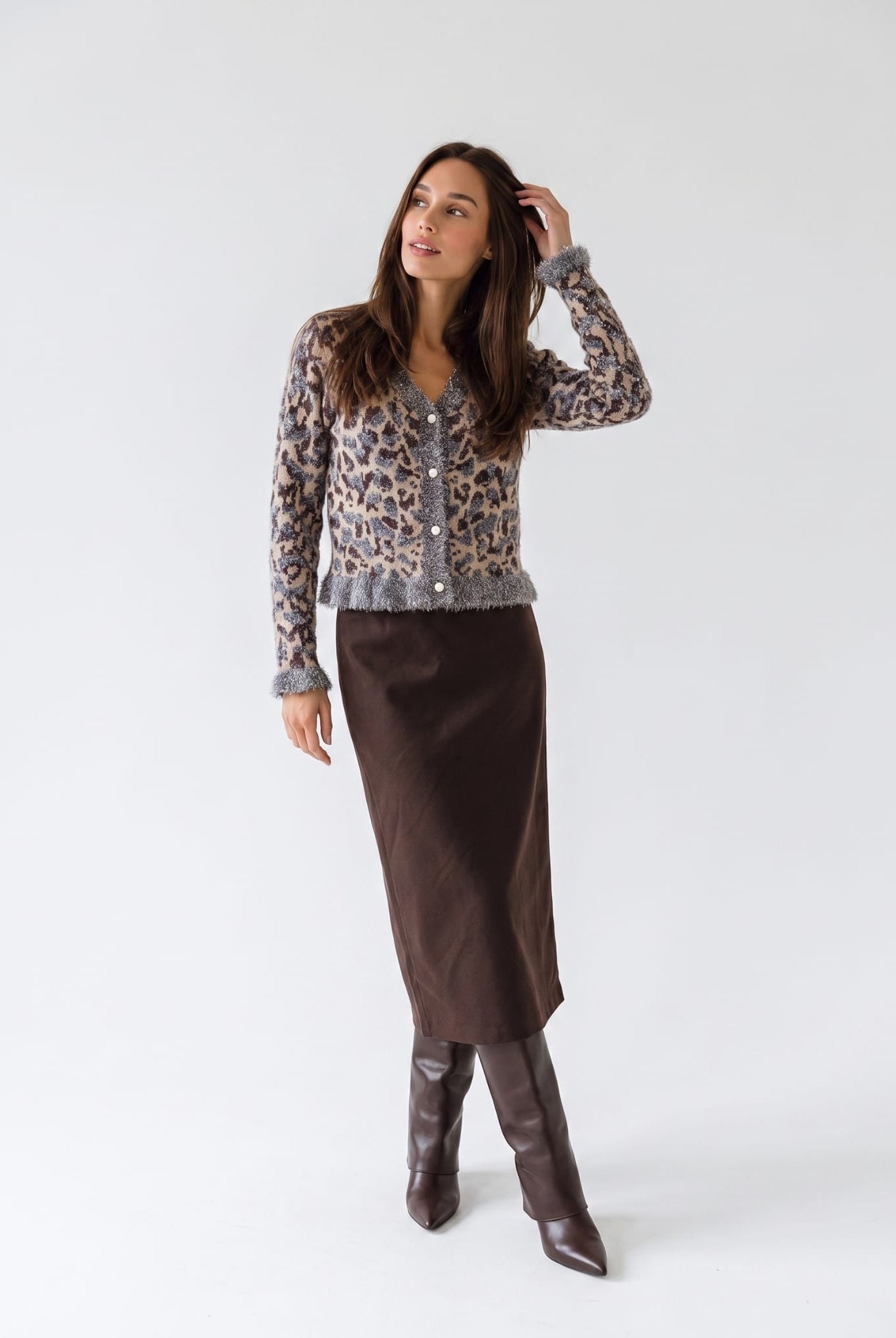 Cardigan Amaris - Animalier Marrone Cardigan donna