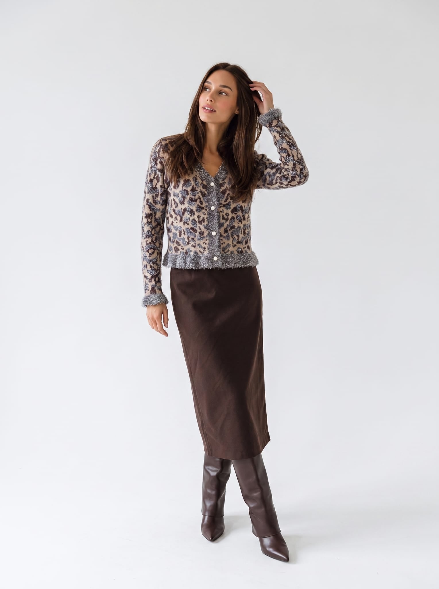 Cardigan Amaris - Animalier Marrone Cardigan donna
