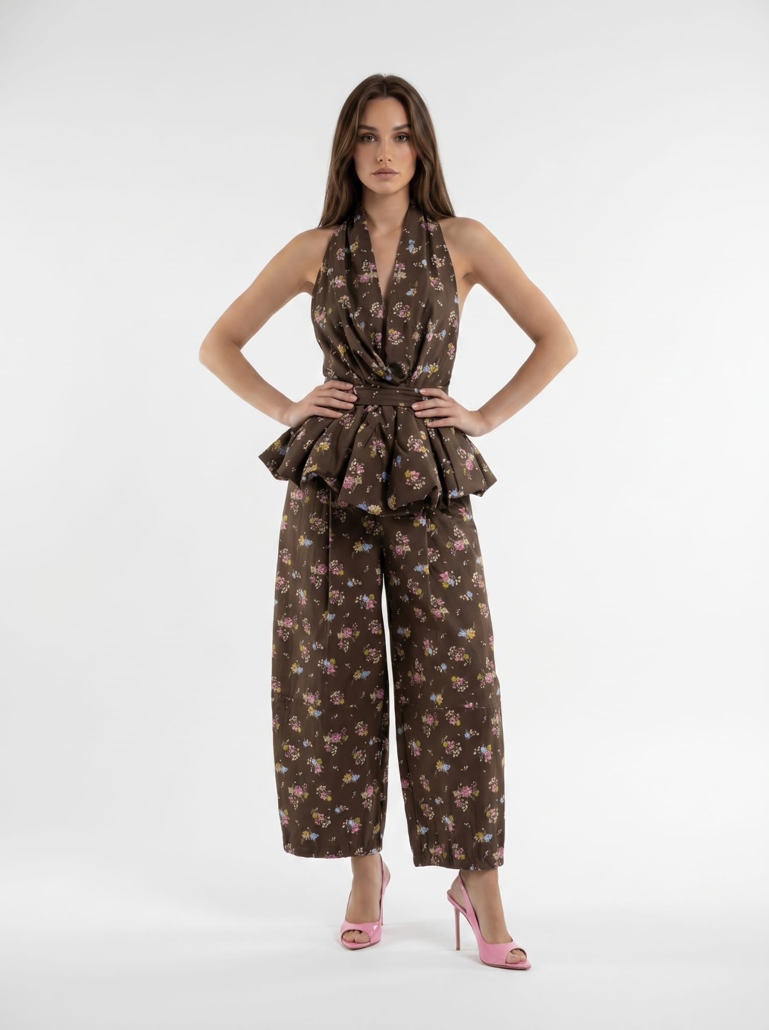 Pantalone Audrey - Marrone a fiori donna