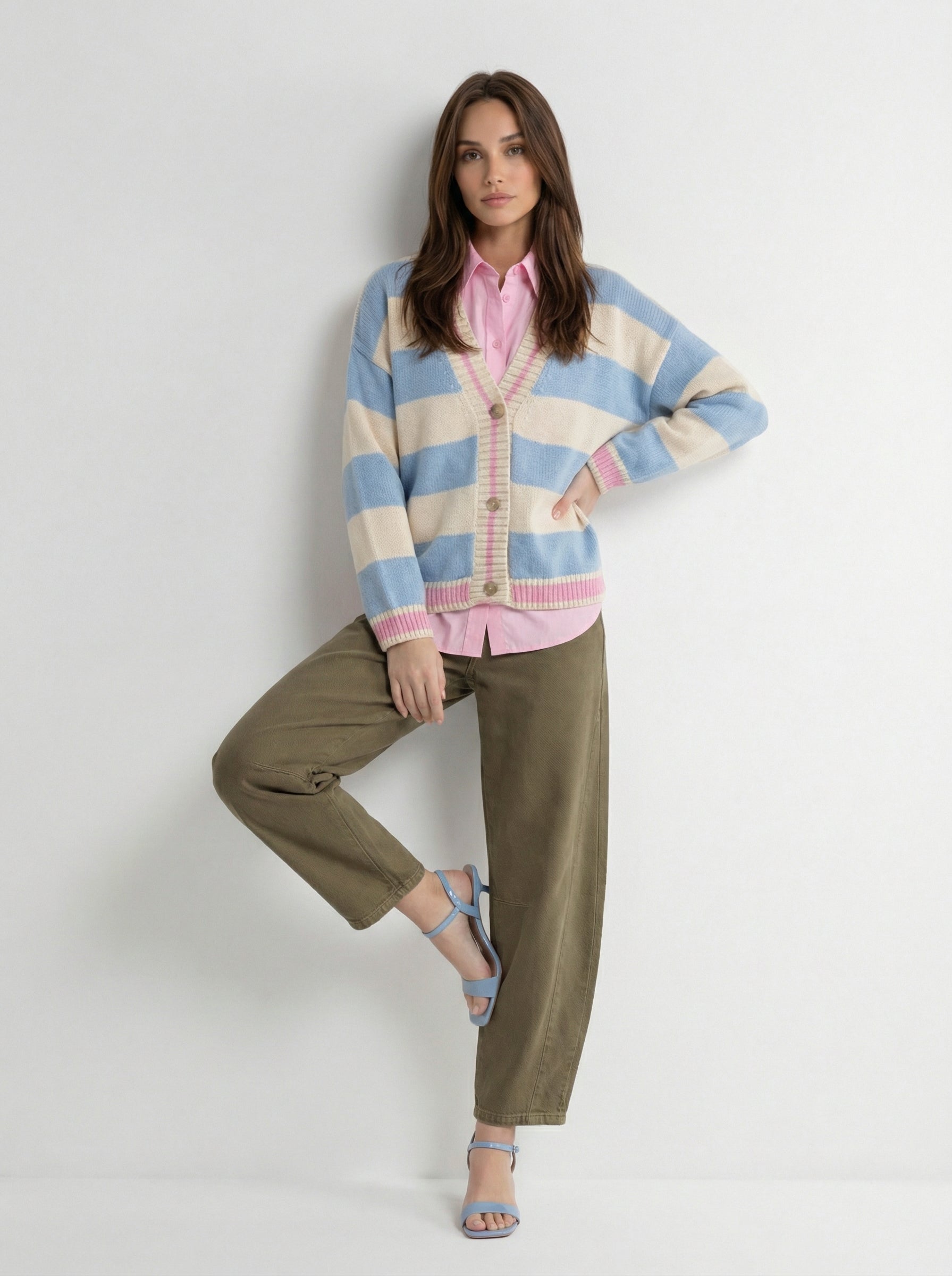 Cardigan Soleil - Rigato celeste e burro donna