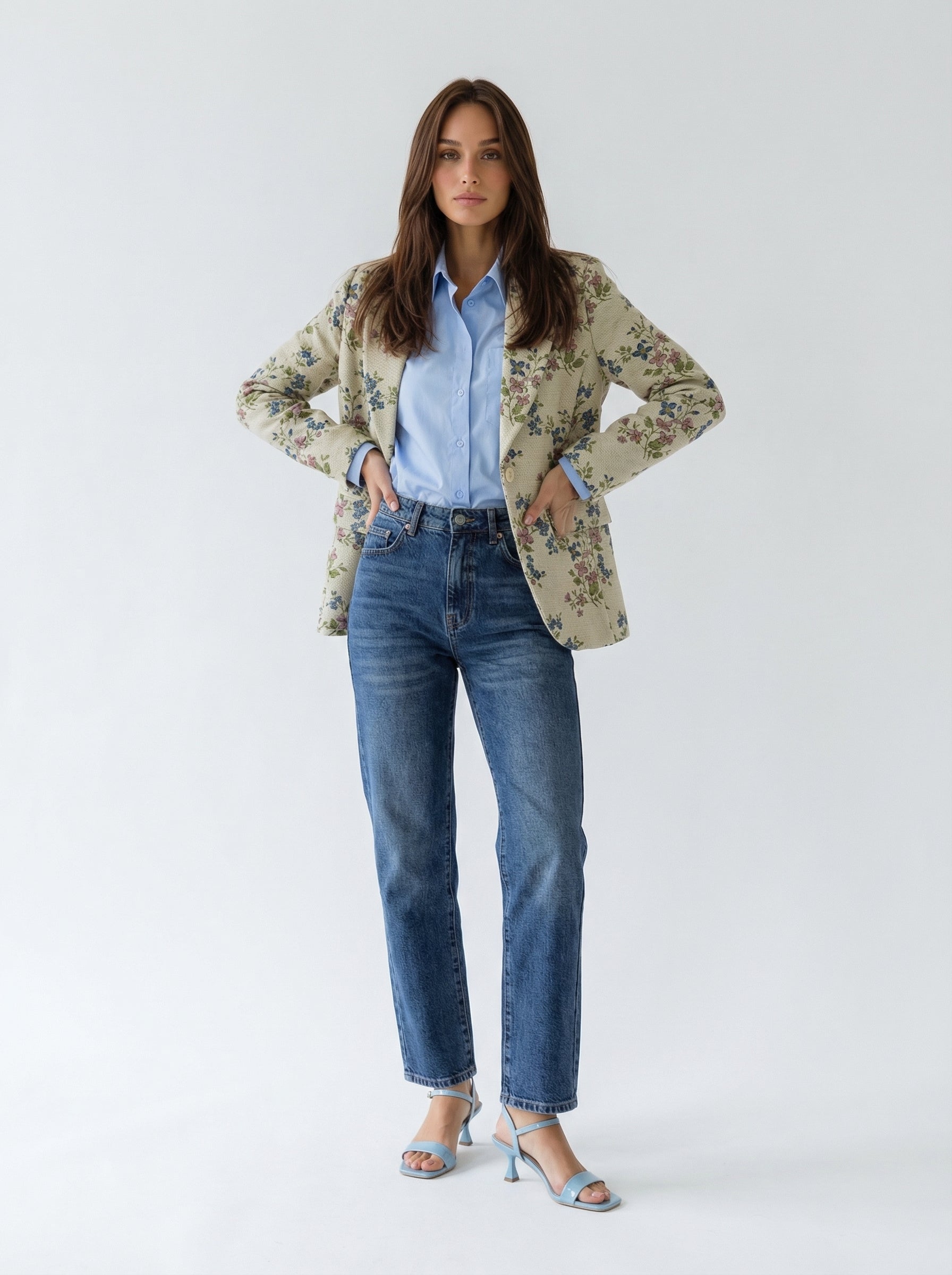 Giacca Vittoria monopetto fantasia -blu donna