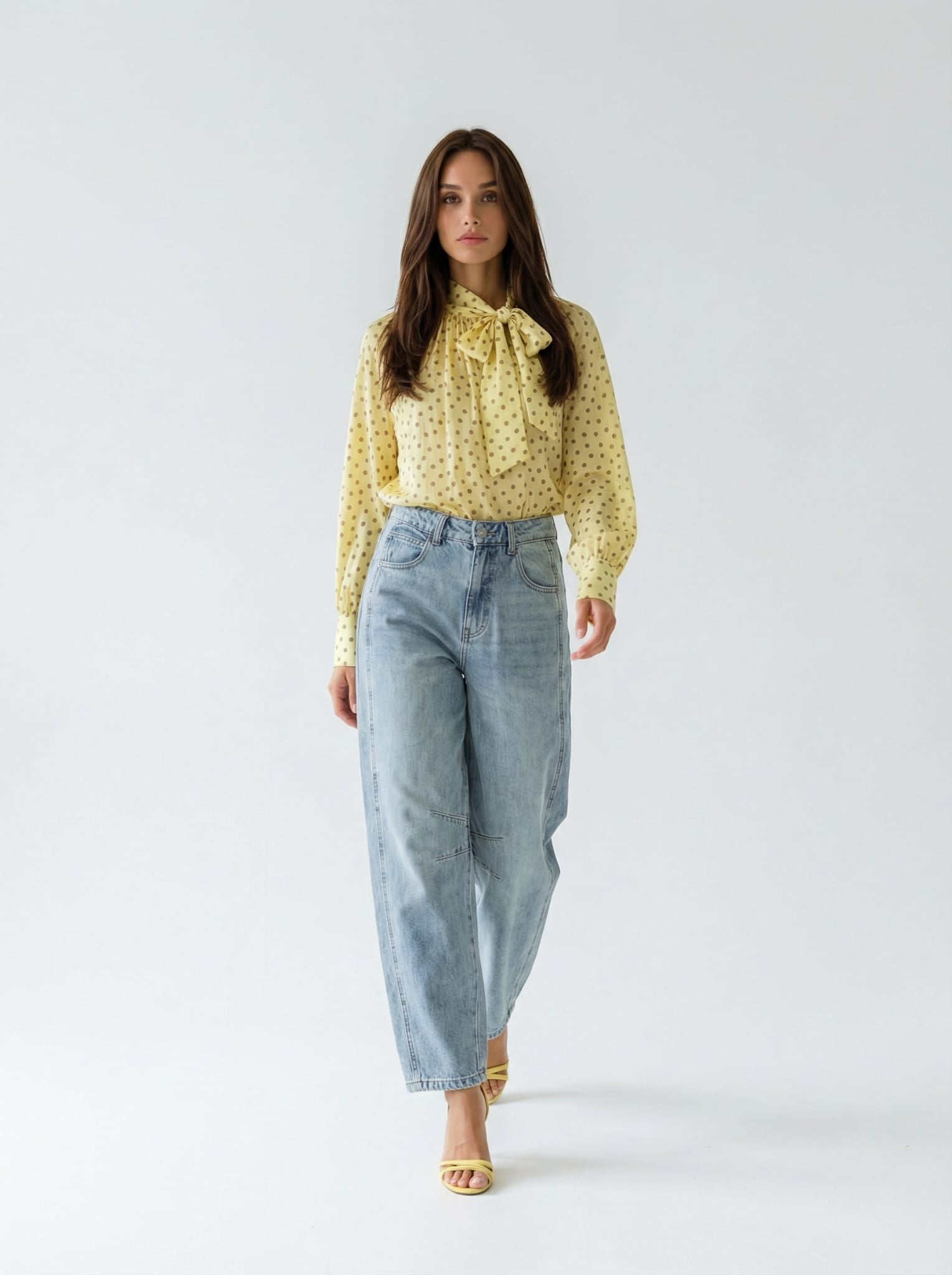 Camicia Luna - Giallo con pois marrone donna