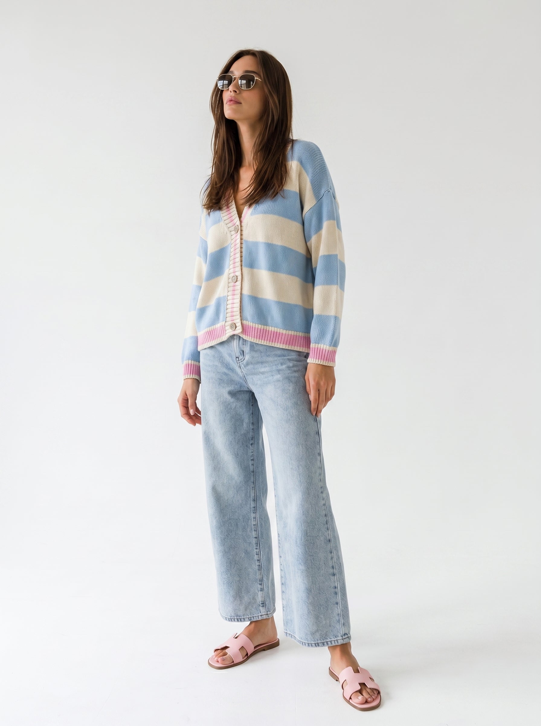 Cardigan Soleil - Rigato azzurro e panna donna