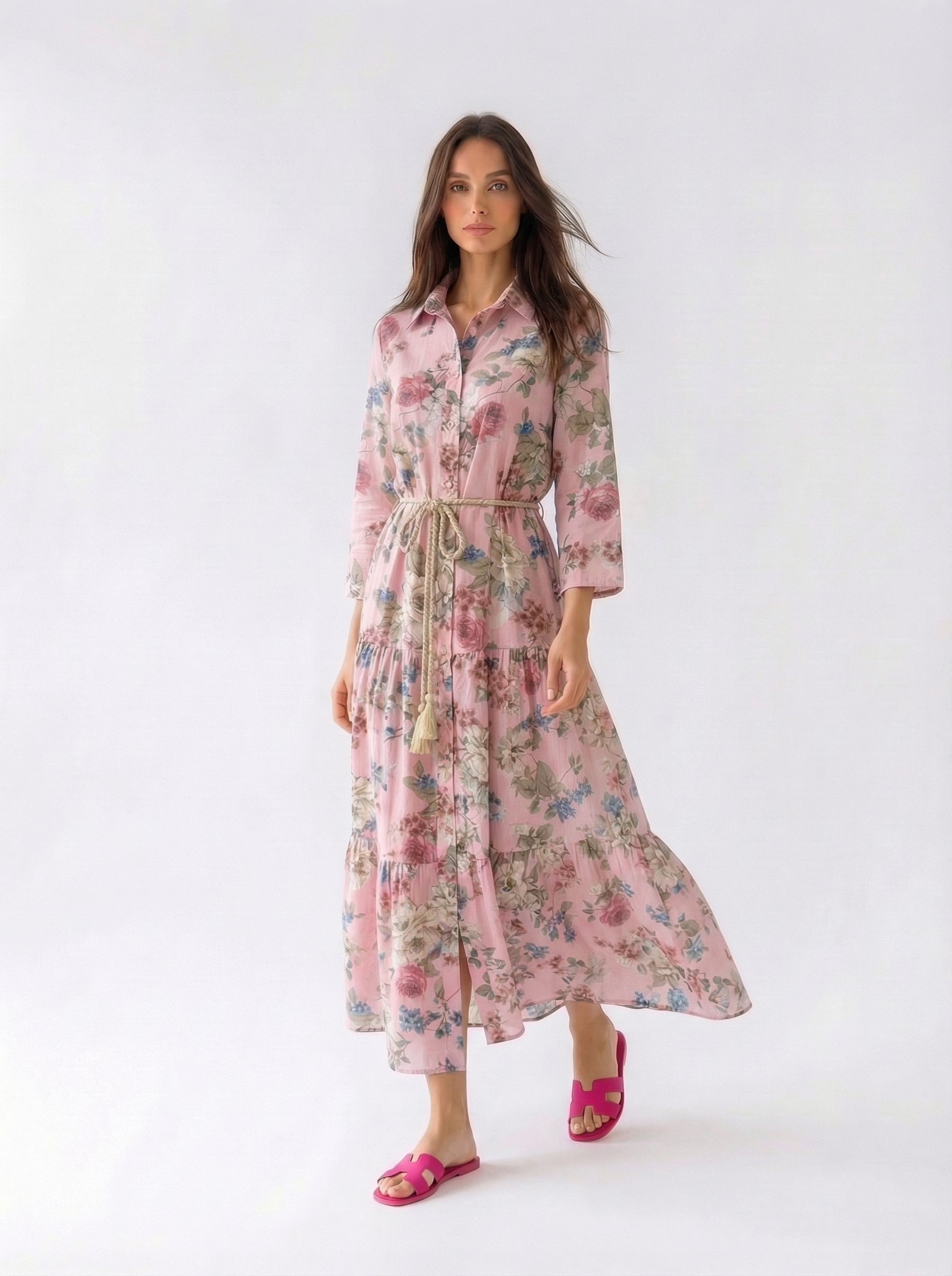 Abito Florelle chemisier in mussola - Rosa donna