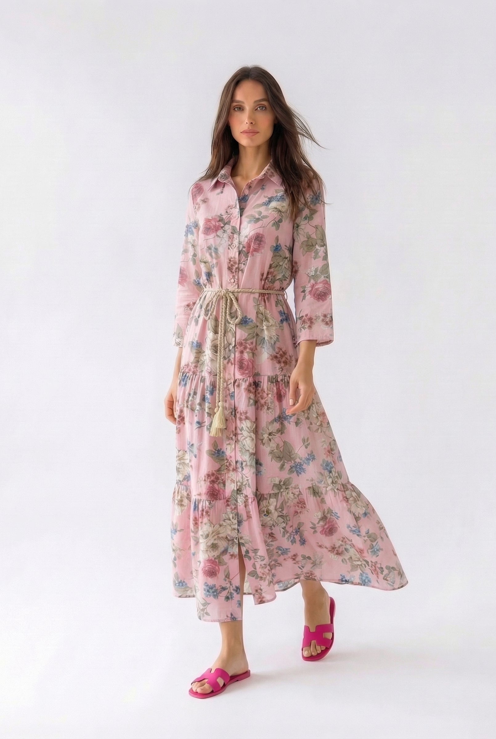 Abito Florelle chemisier in mussola - Rosa donna