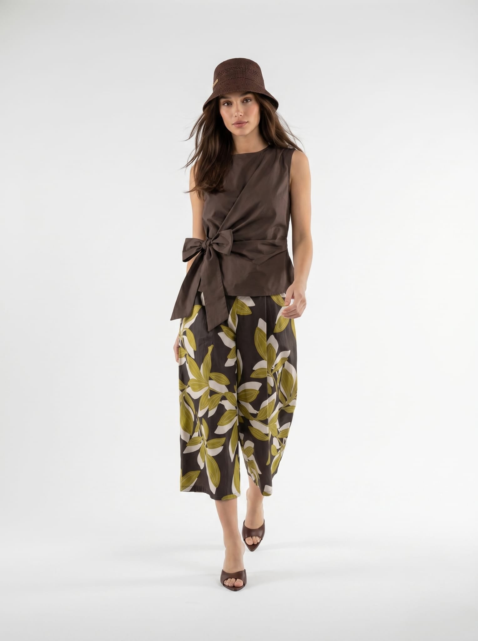 Pantalone Marbella - fantasia foliage moro e lime donna