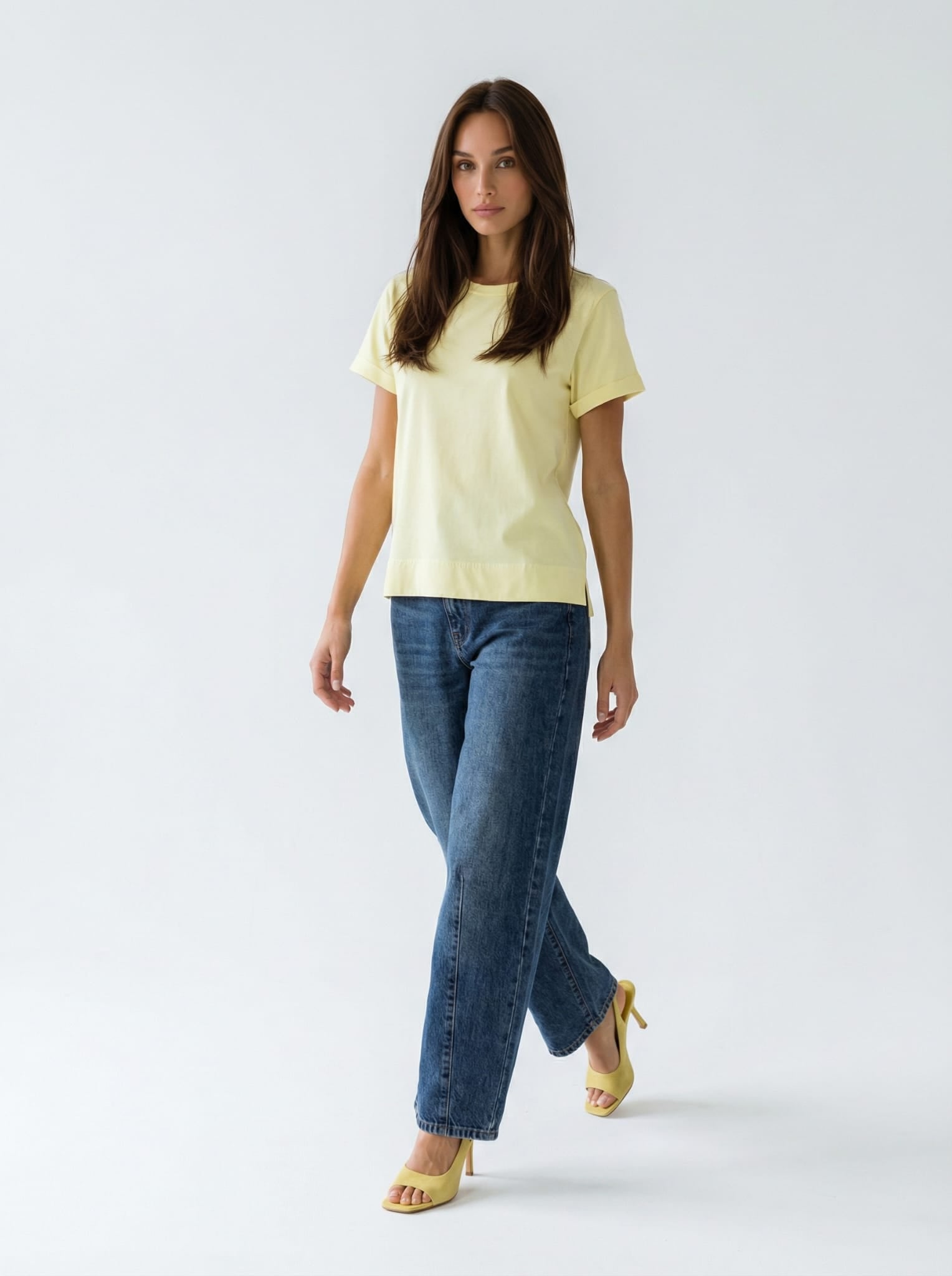 T-shirt Nina basica in cotone stretch – Giallo donna
