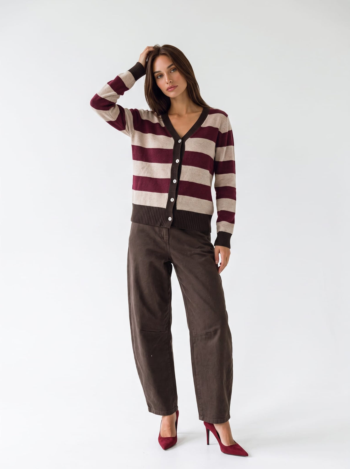 Cardigan Evelisse – Bordeaux/ Beige Cardigan donna