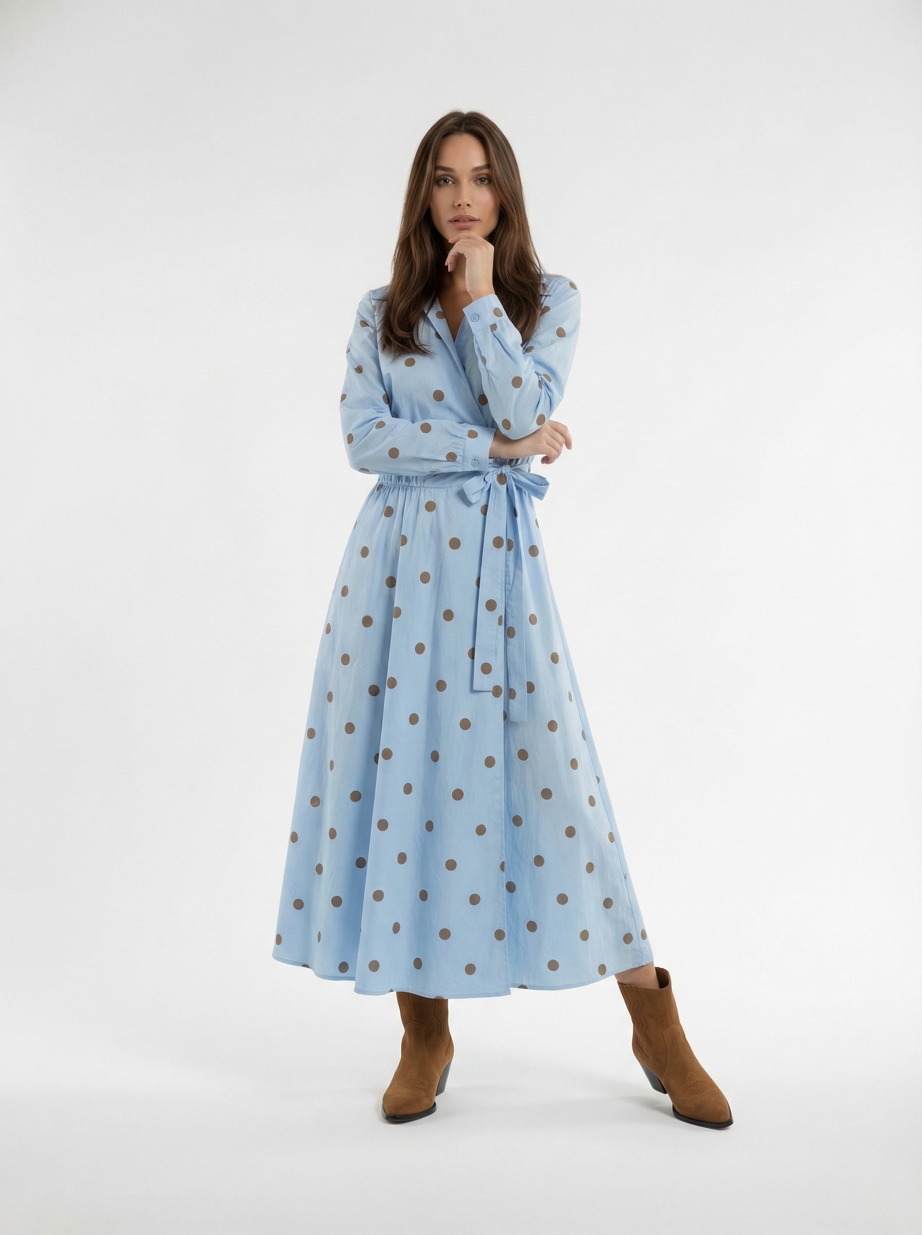 Abito Alba a pois con chiusura kimono – Azzurro donna
