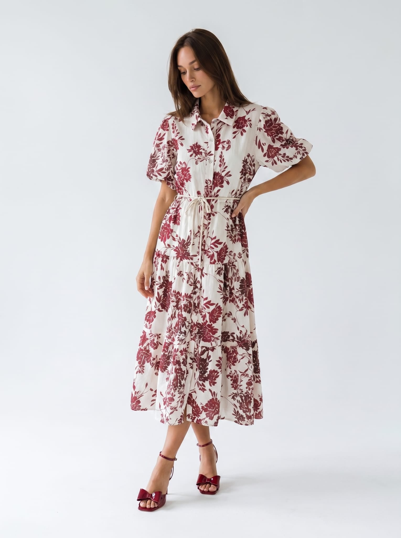 Abito Flavia - Burro fiori Bordeaux donna