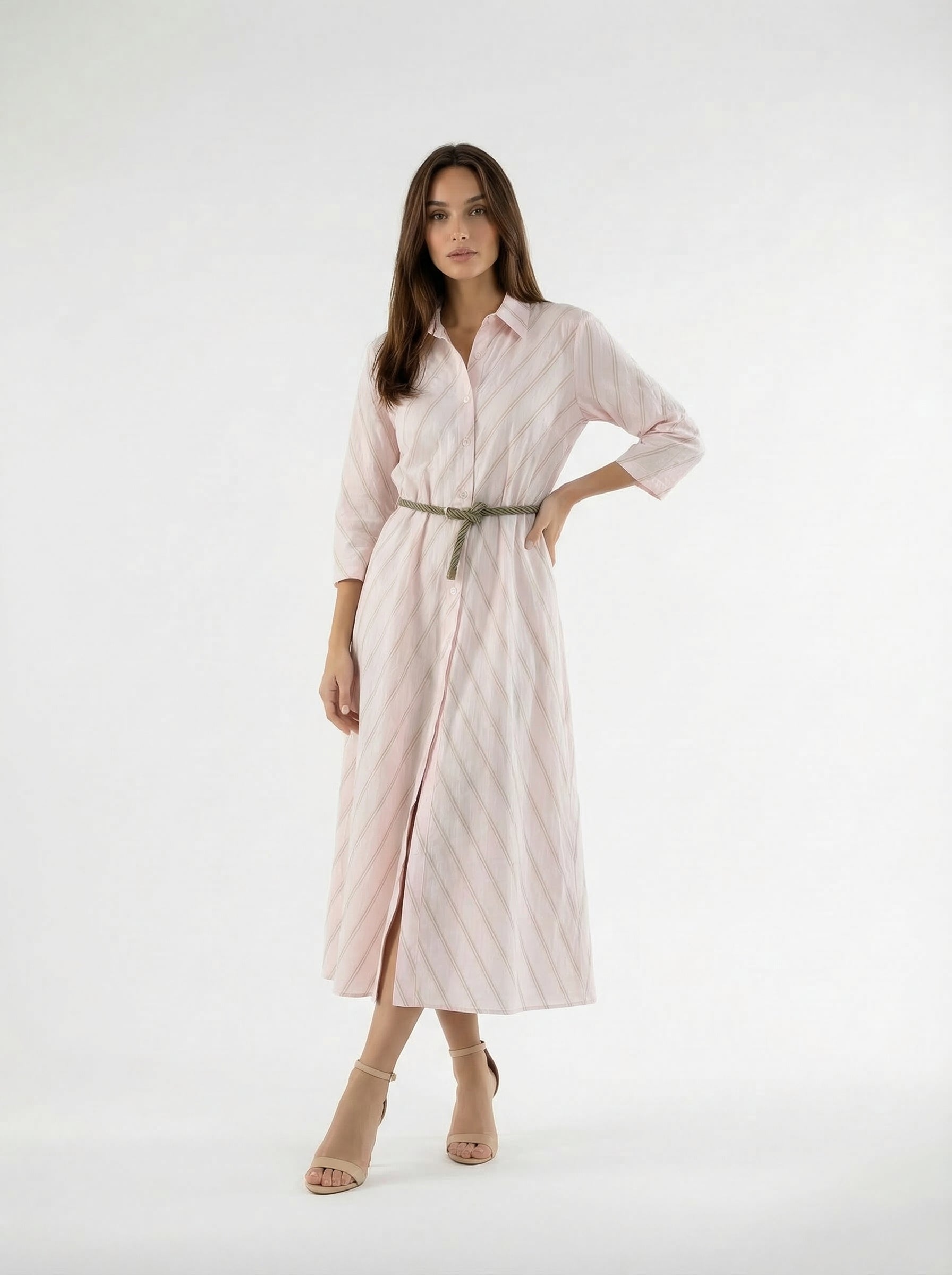 Abito Livia chemisier a righe con cintura - rosa cipria donna