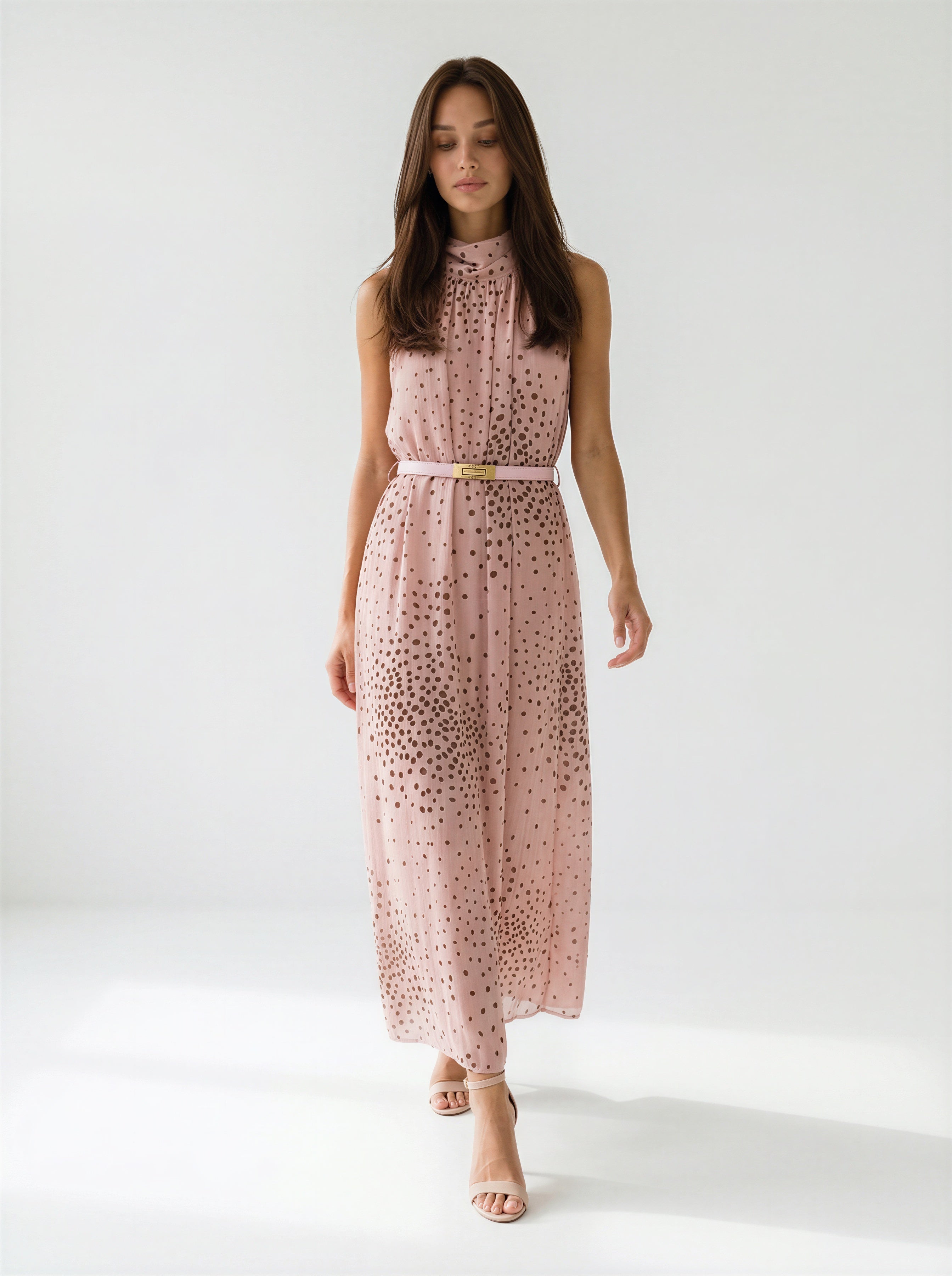 Abito Loresia - Rosa cipria pois marrone donna