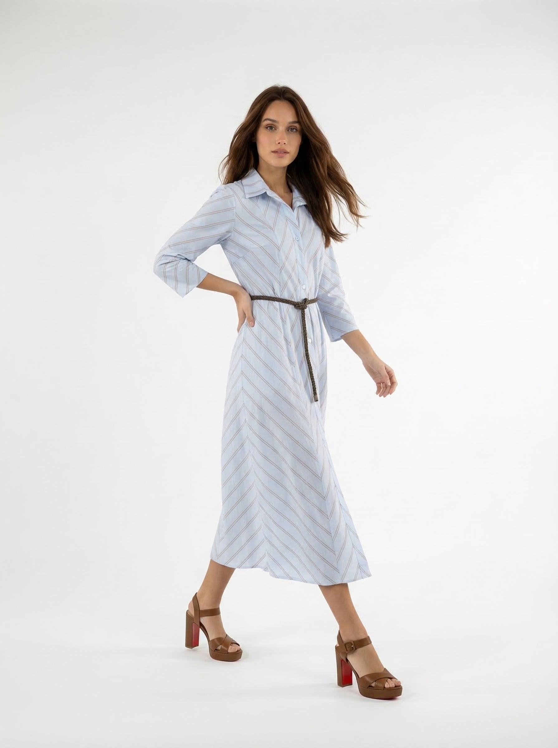 Abito Livia chemisier a righe con cintura - azzurro cielo donna