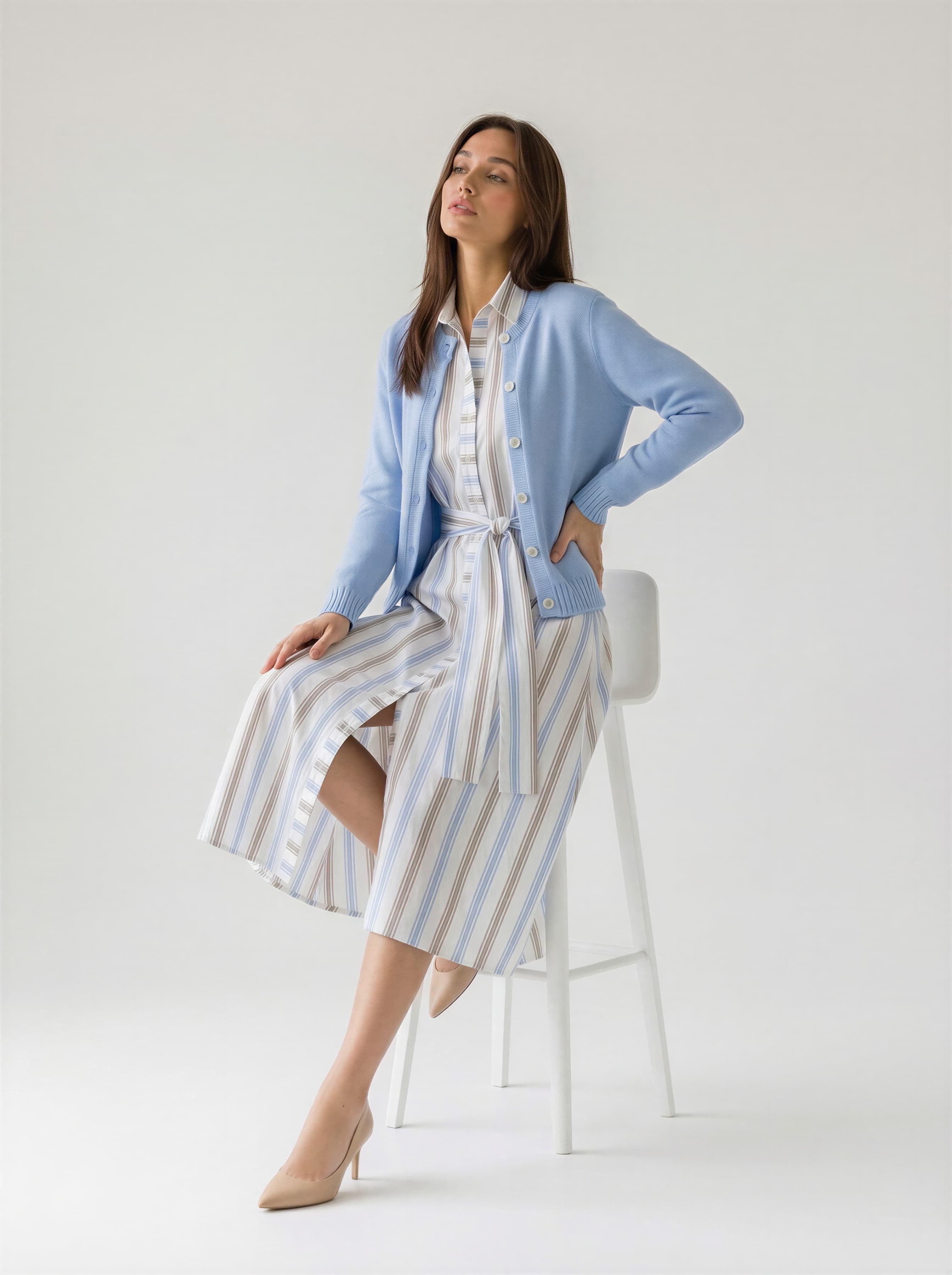 Cardigan Adele girocollo con bottoni – Celeste donna