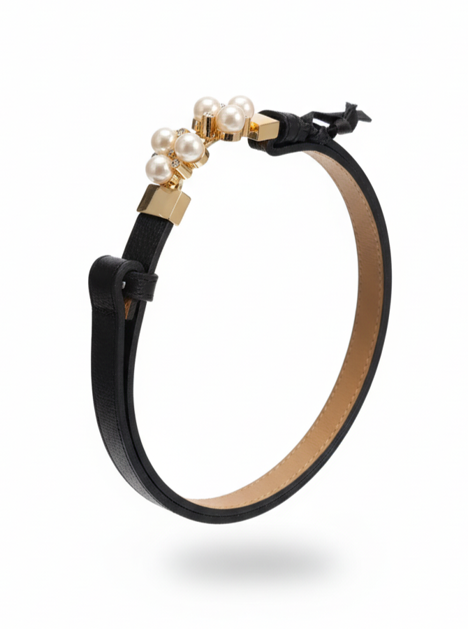 Cintura Perla in vera pelle con fibbia gioiello donna