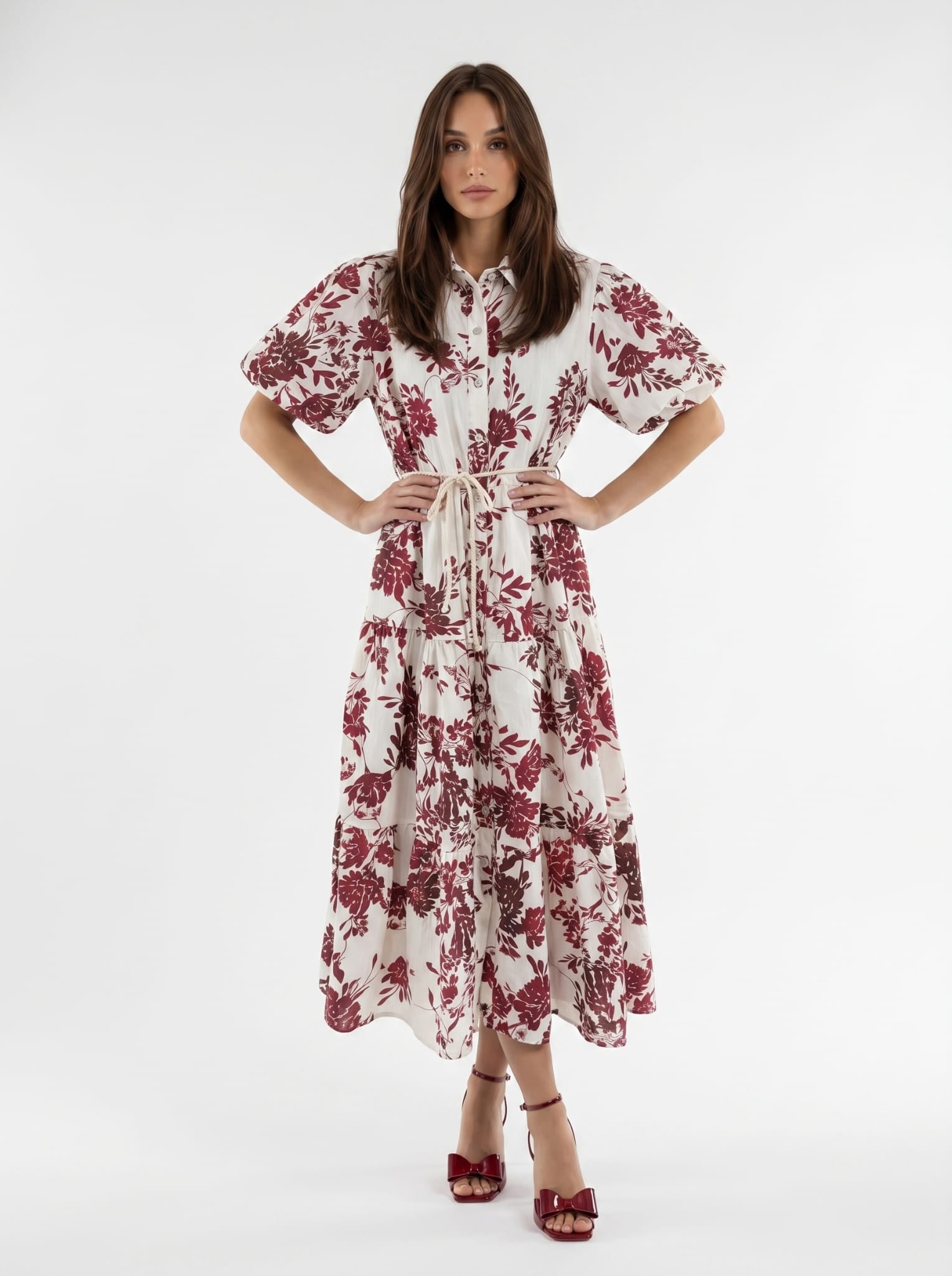 Abito Flavia - Burro fiori Bordeaux donna