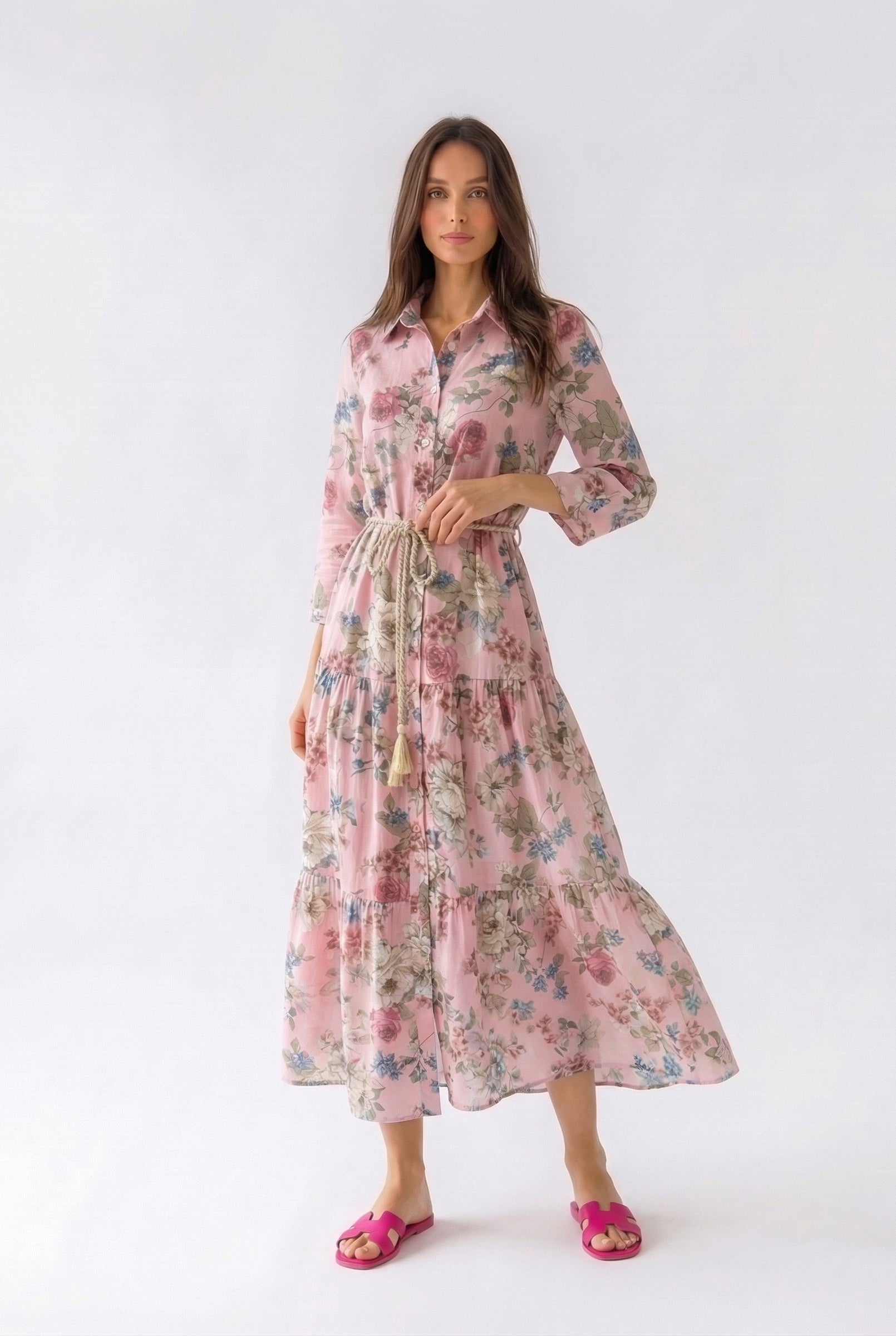 Abito Florelle chemisier in mussola - Rosa donna