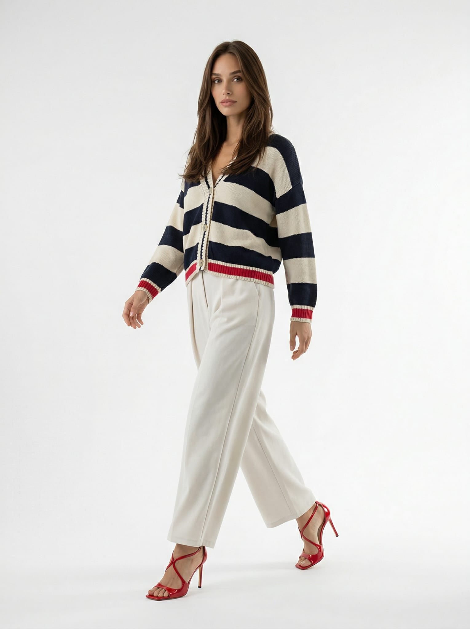 Cardigan Soleil - Rigato blu e panna donna