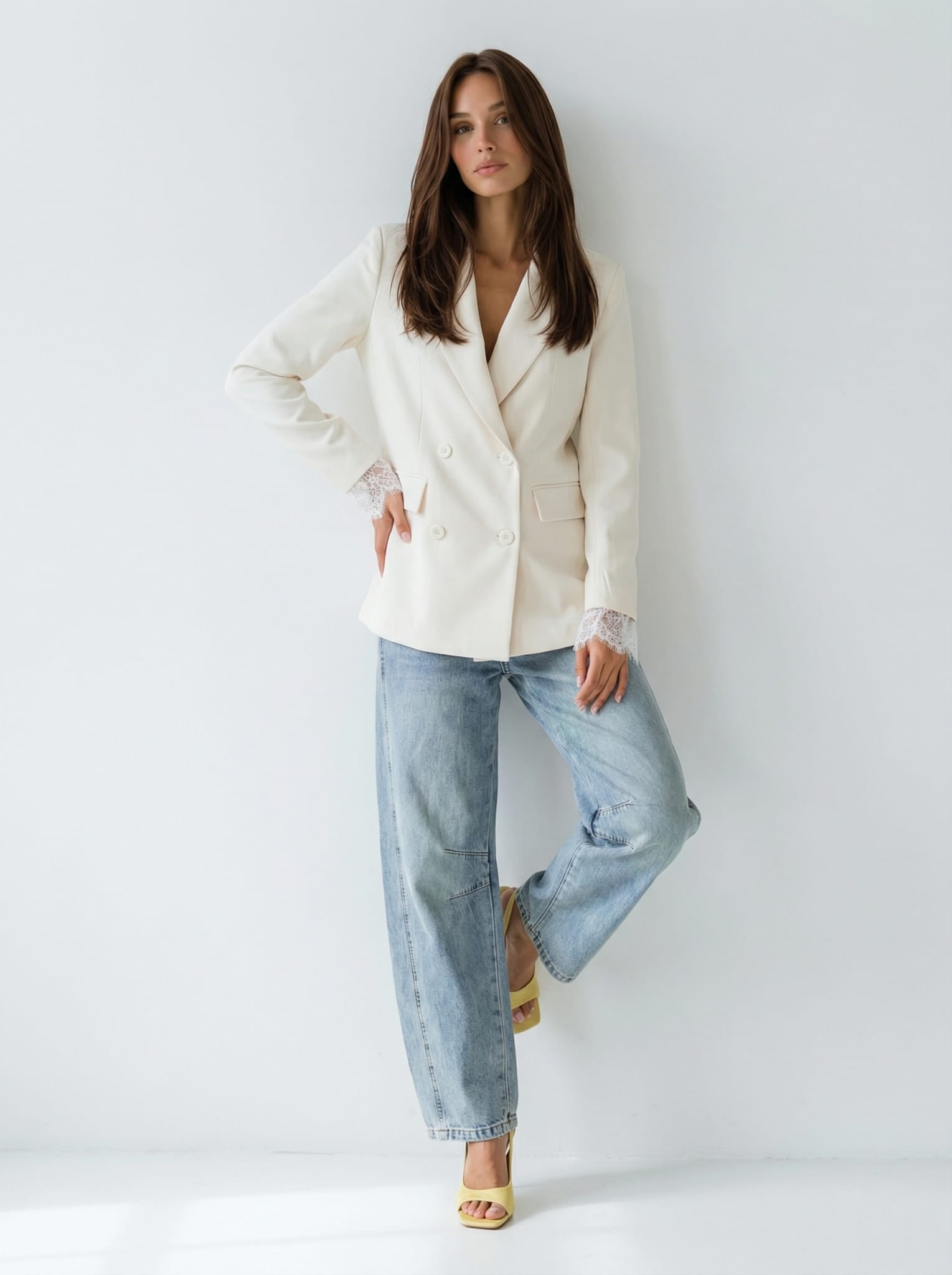 Giacca Celeste doppiopetto – Panna donna