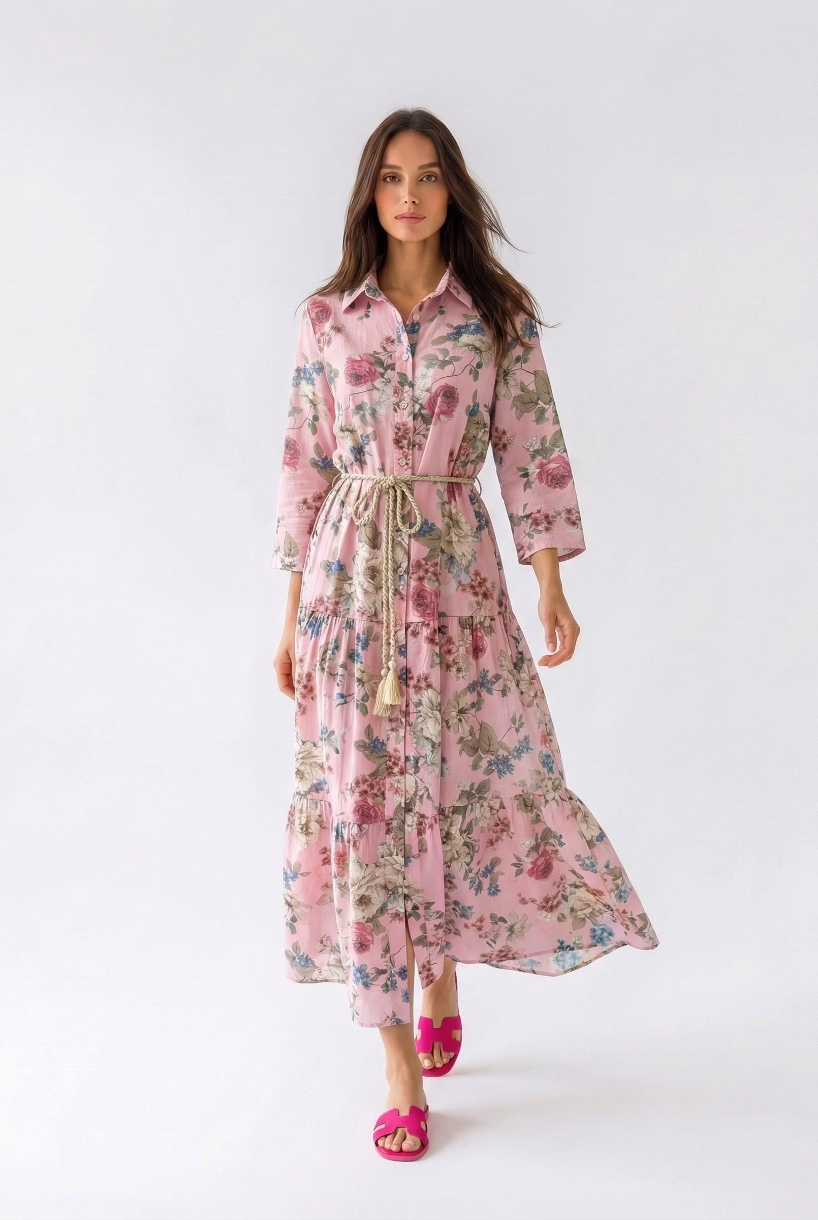 Abito Florelle chemisier in mussola - Rosa donna