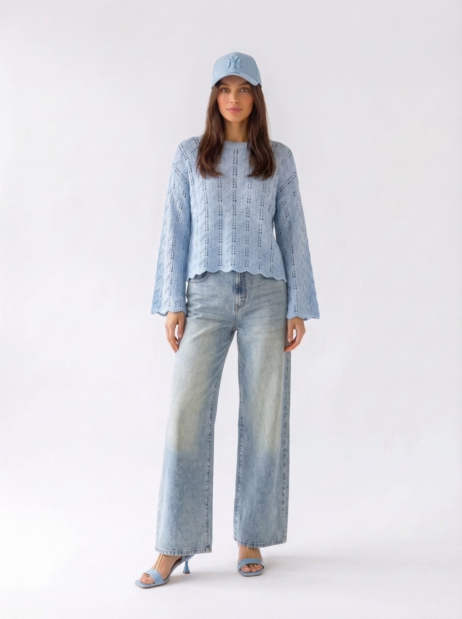 Pull Edera traforato - Azzurro donna