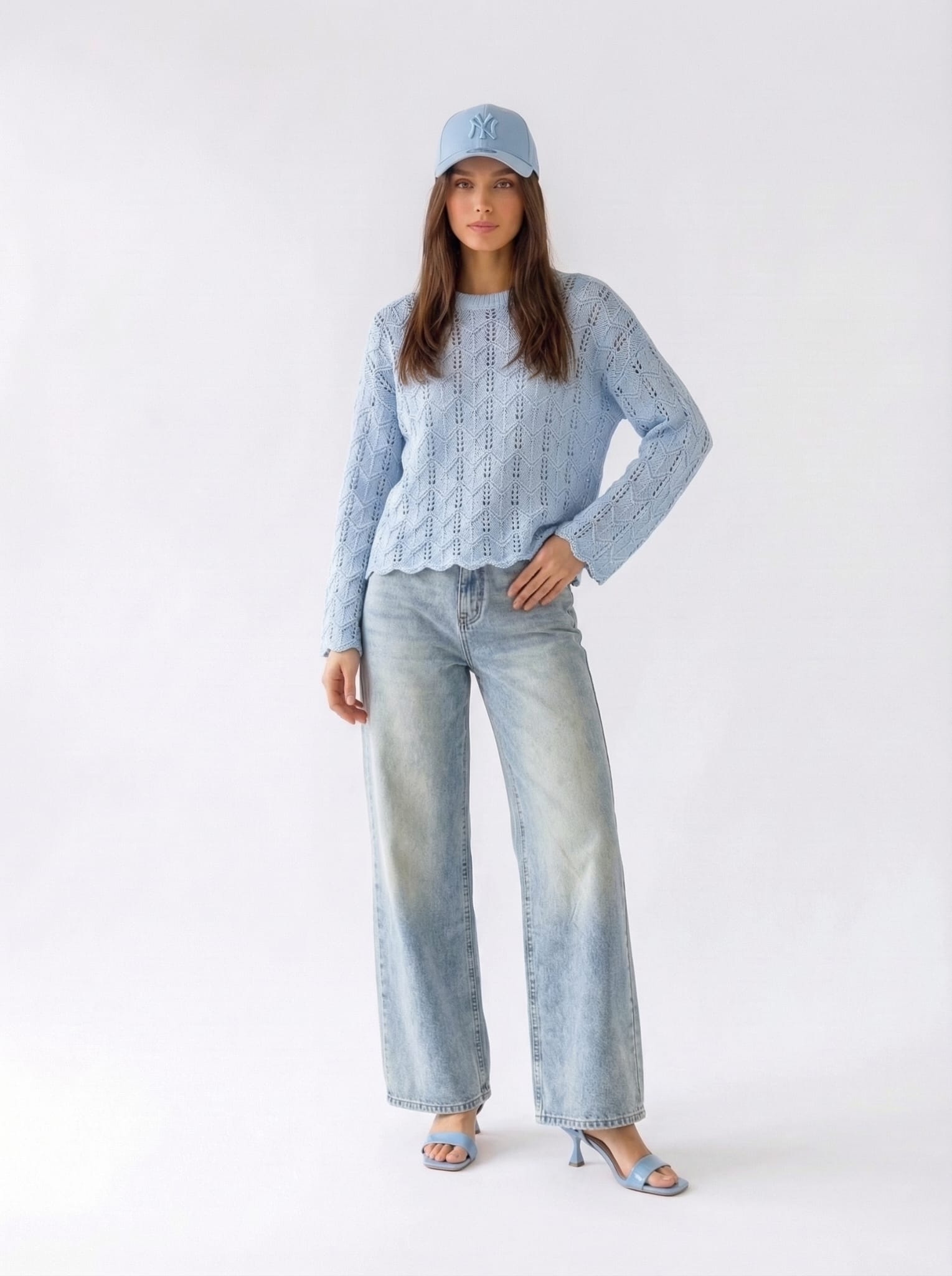 Pull Edera traforato - Azzurro donna