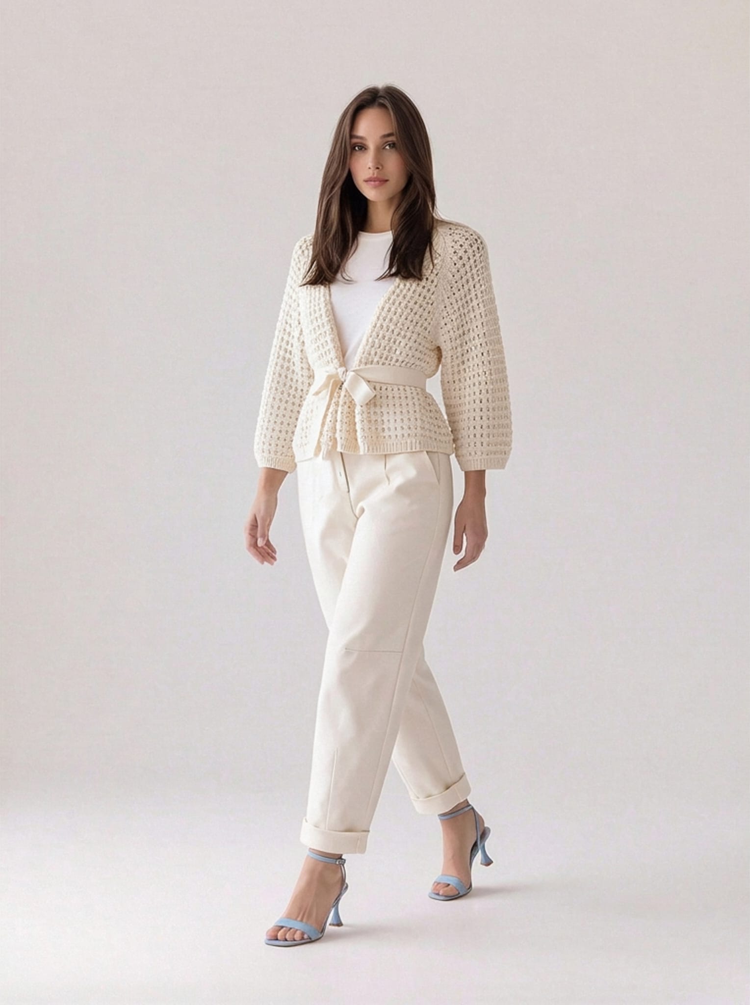 Cardigan Elara traforato con cintura- Burro donna