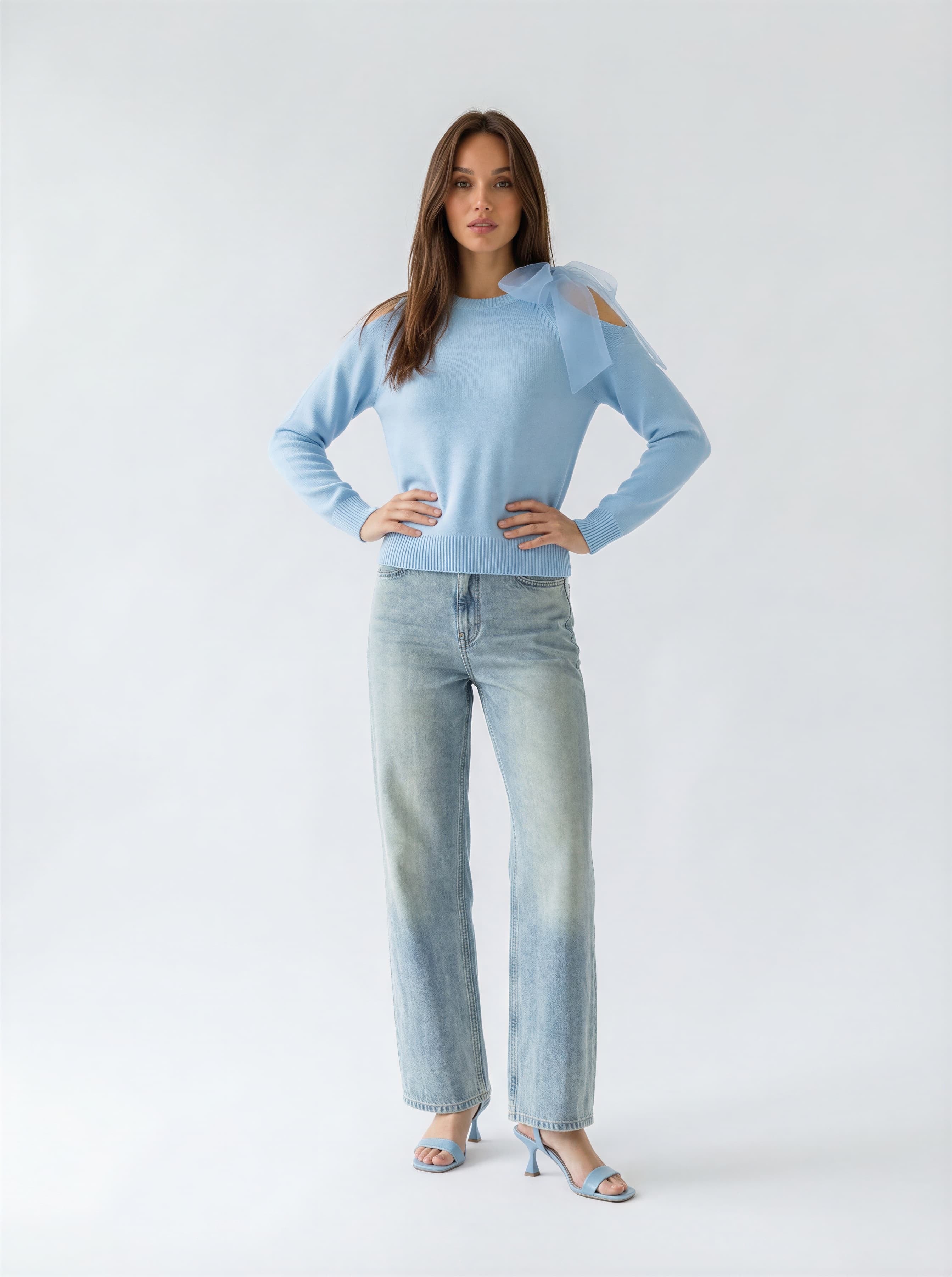 Pull Nives con fiocco in organza - Azzurro donna