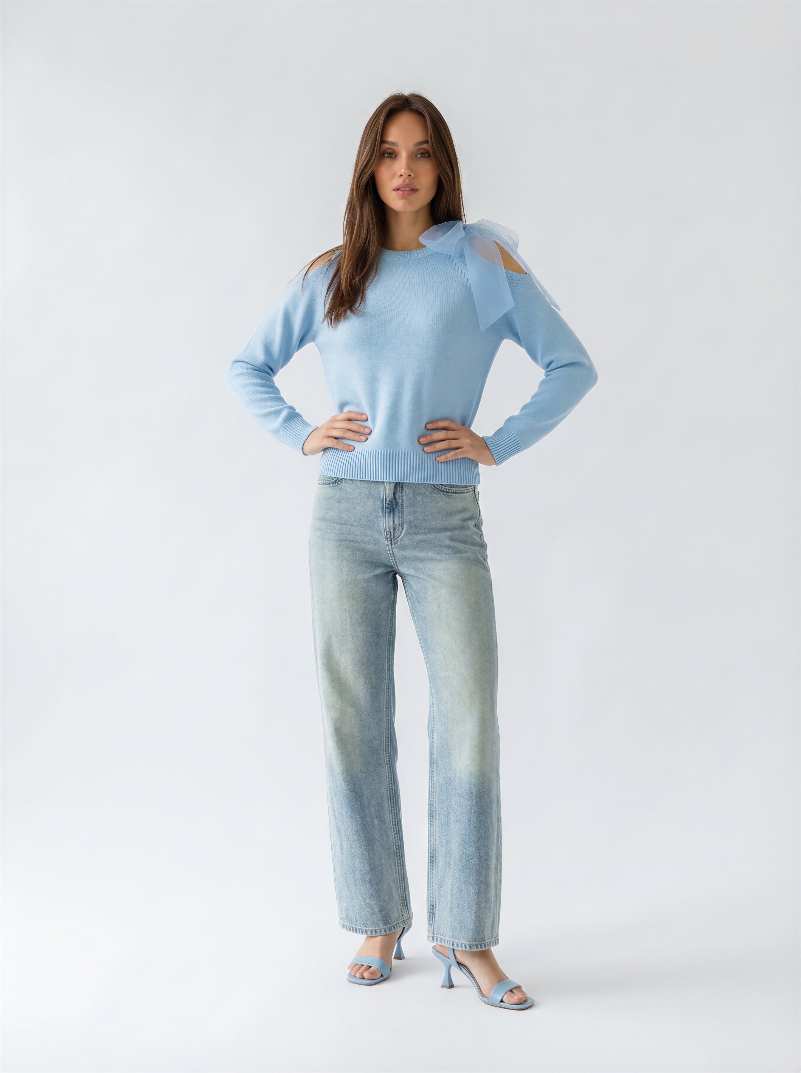 Pull Nives con fiocco in organza - Azzurro donna