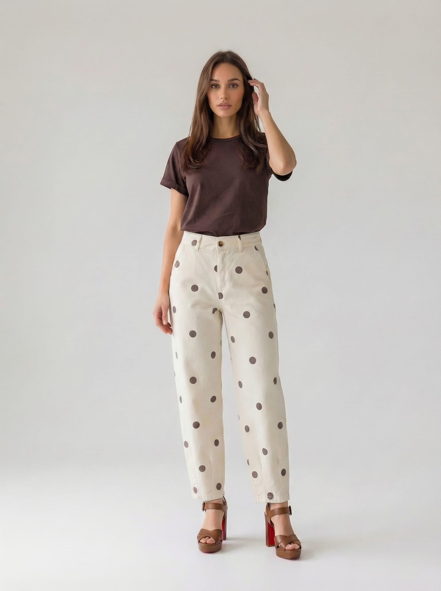 Pantalone Pois Maribel - Burro pois marrone donna