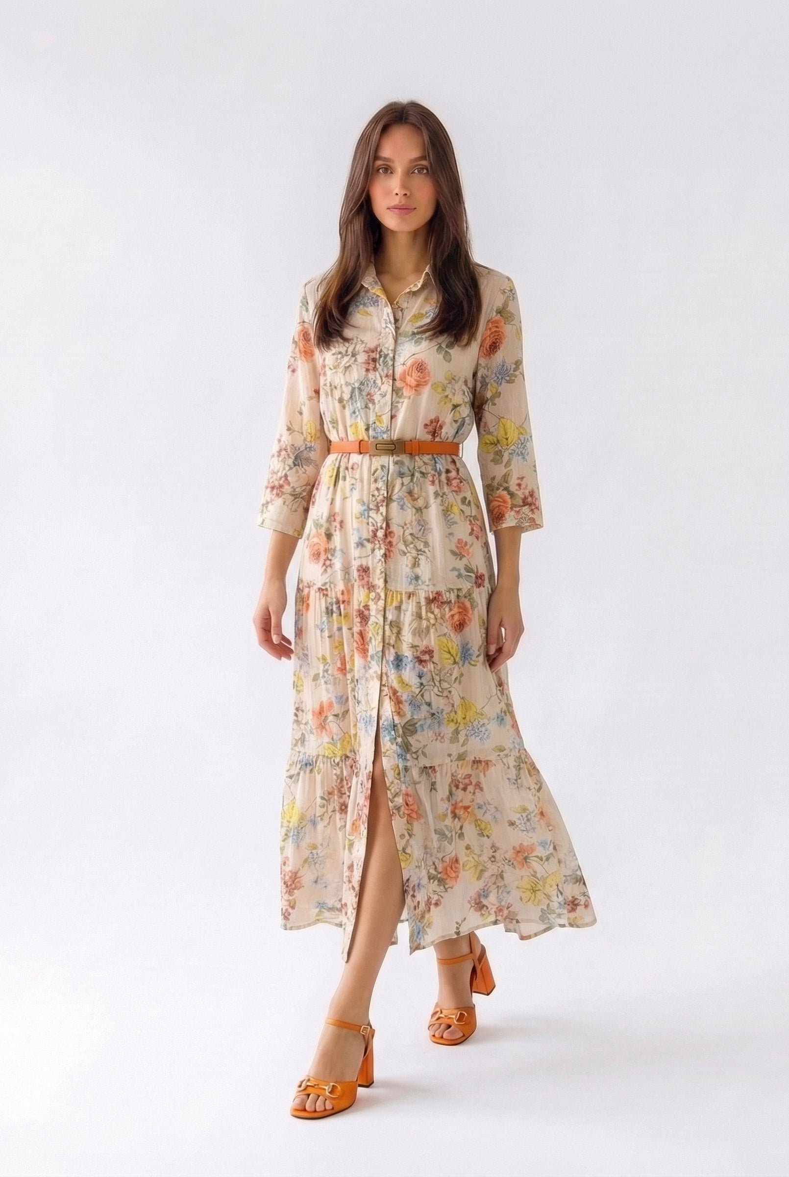 Abito Florelle chemisier in mussola - Beige donna