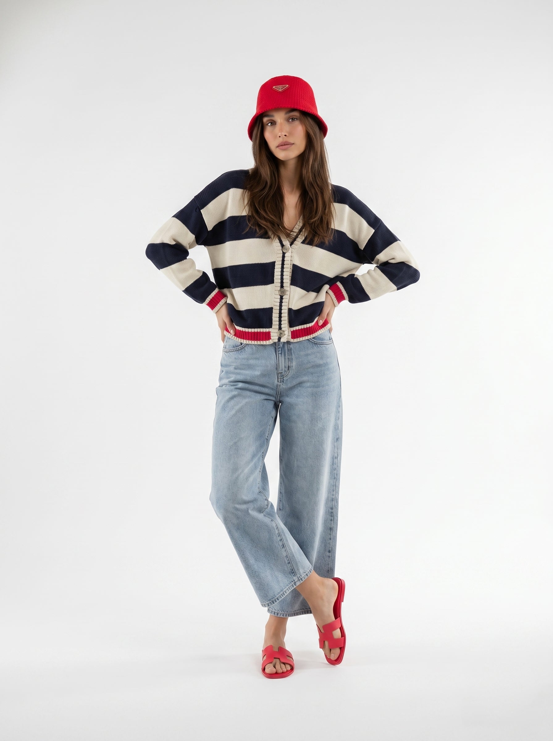 Cardigan Soleil - Rigato blu e panna donna