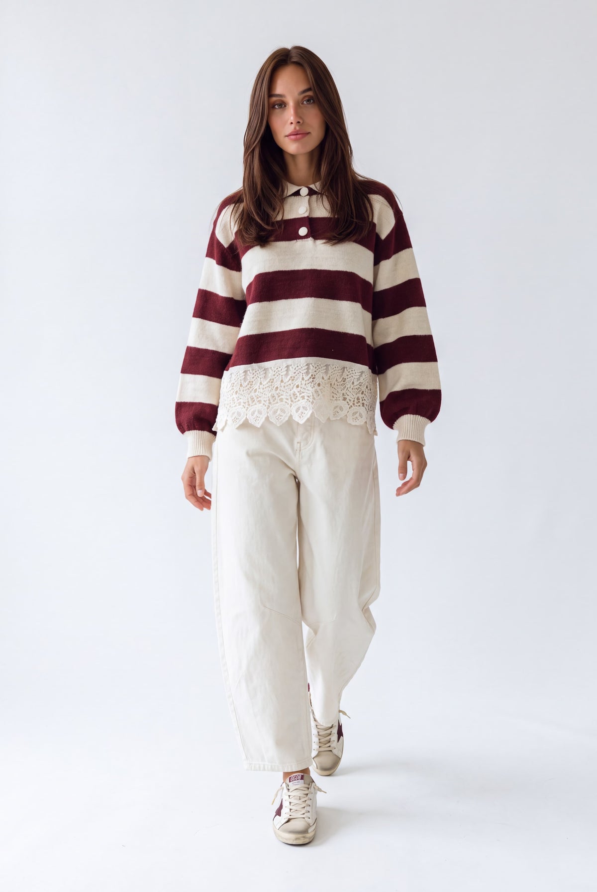 Polo Sélen– Bordeaux / Panna Maglia donna
