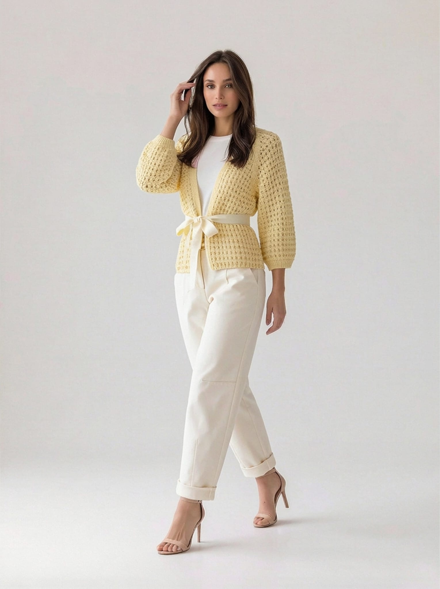 Cardigan Elara traforato con cintura- Giallo donna