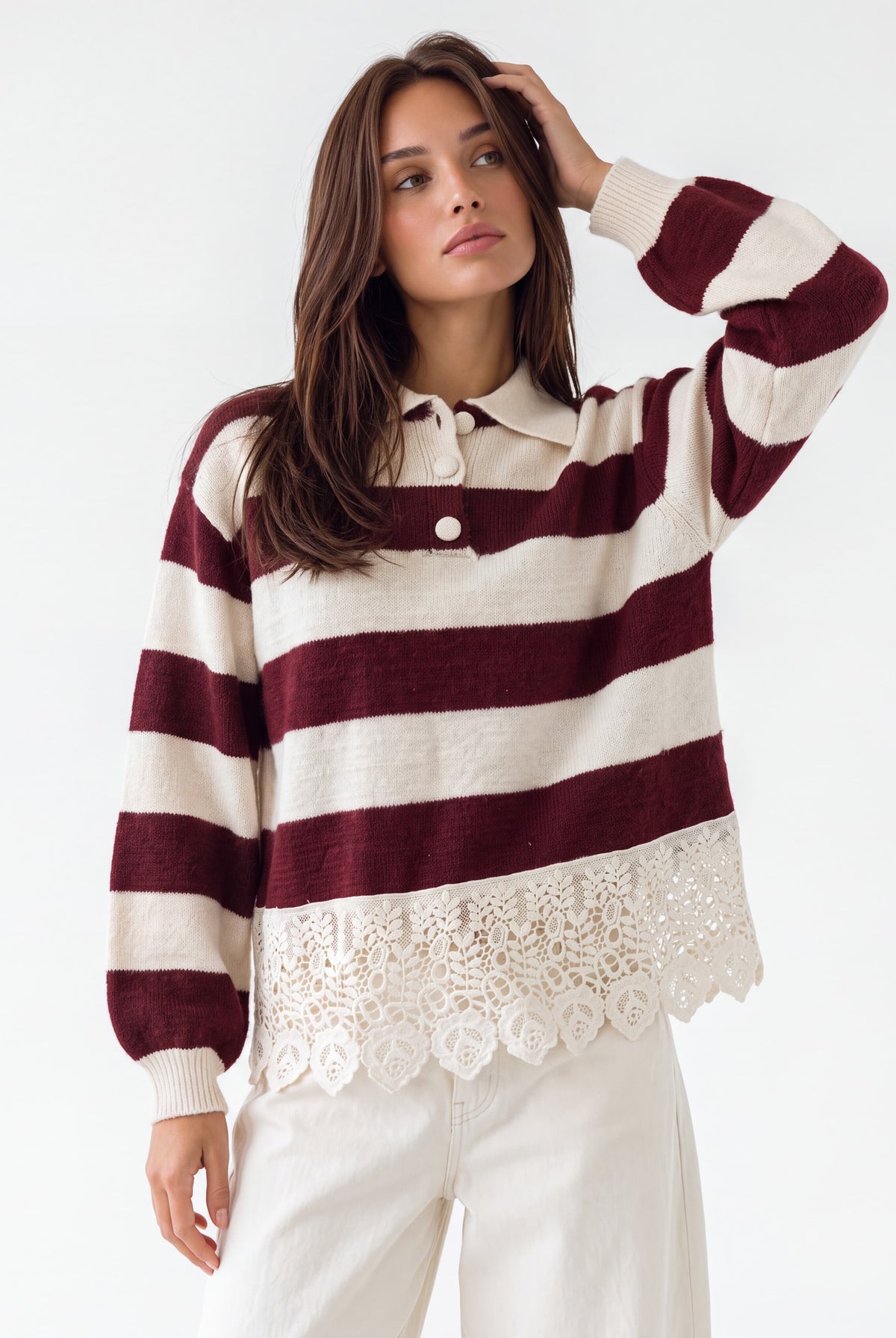 Polo Sélen– Bordeaux / Panna Maglia donna