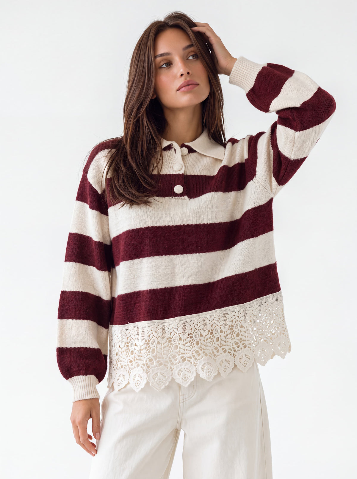Polo Sélen– Bordeaux / Panna Maglia donna