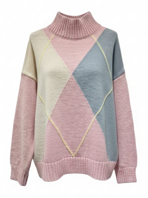 Mila – Pull caldo in lana con rombi Rosa donna