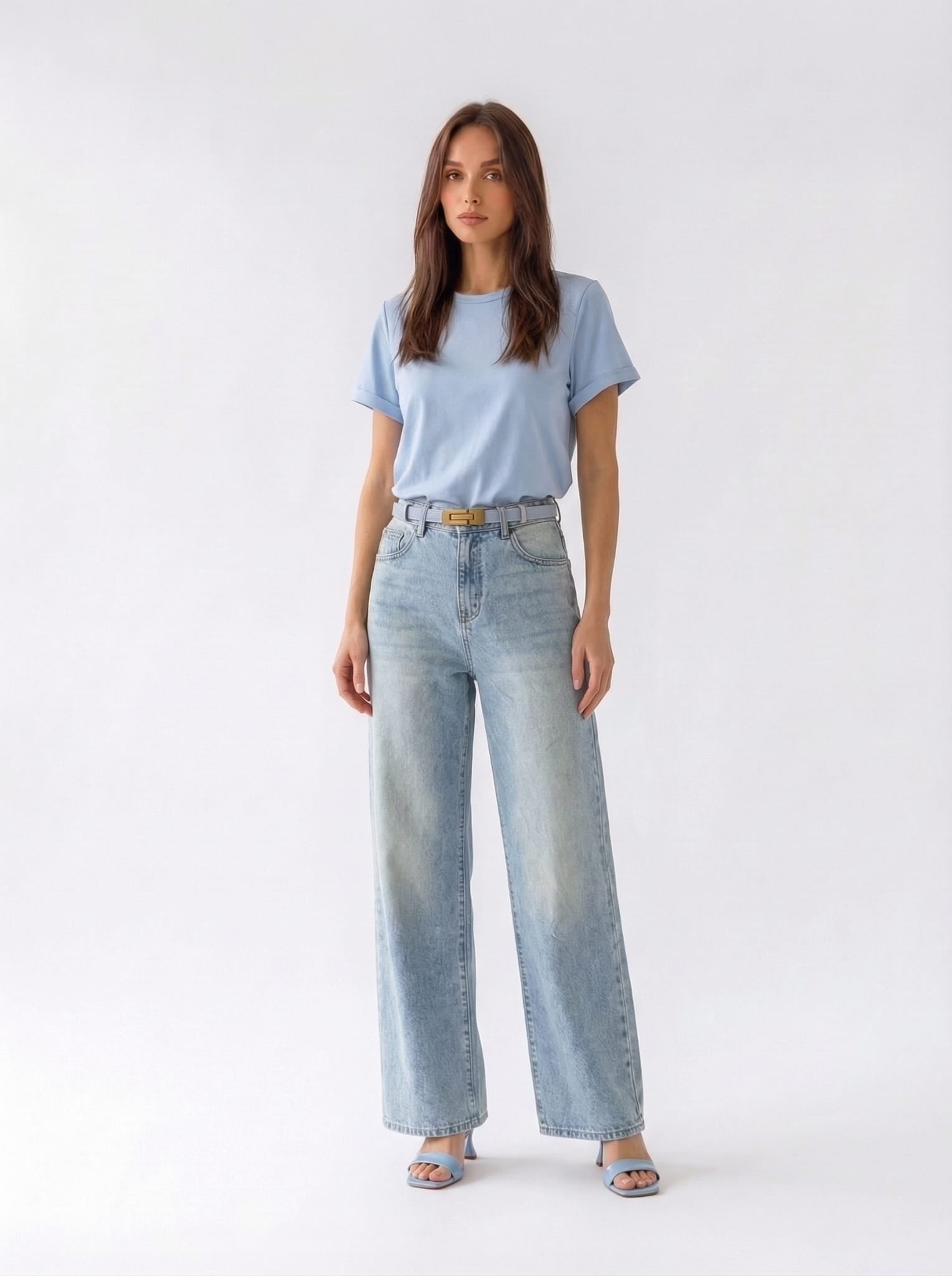 T-shirt Nina basica in cotone stretch – Azzurro donna