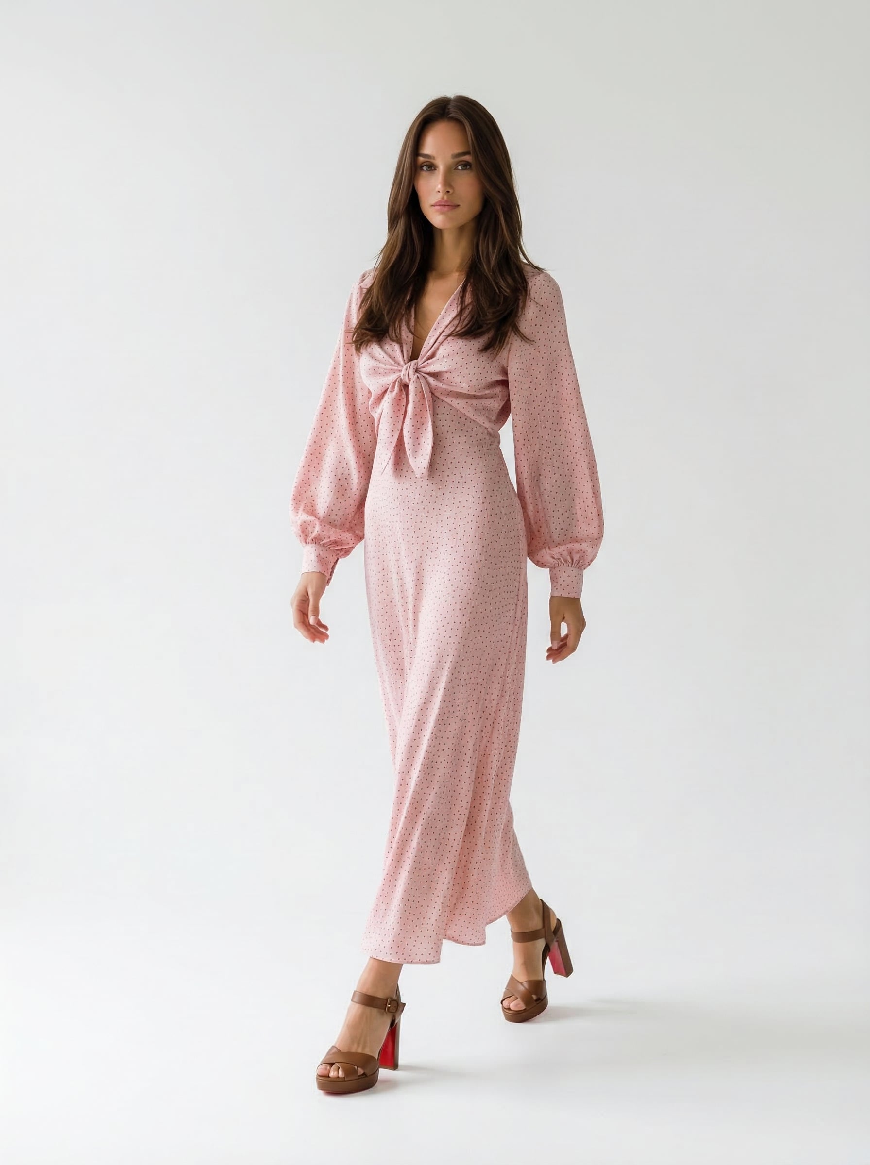 Coordinato Liria abito lungo e camicia kimono pois - rosa donna