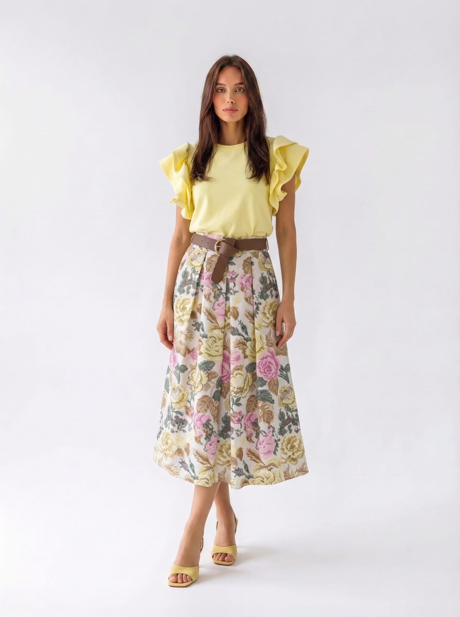 Gonna Delia midi in cotone a fiori – Giallo donna