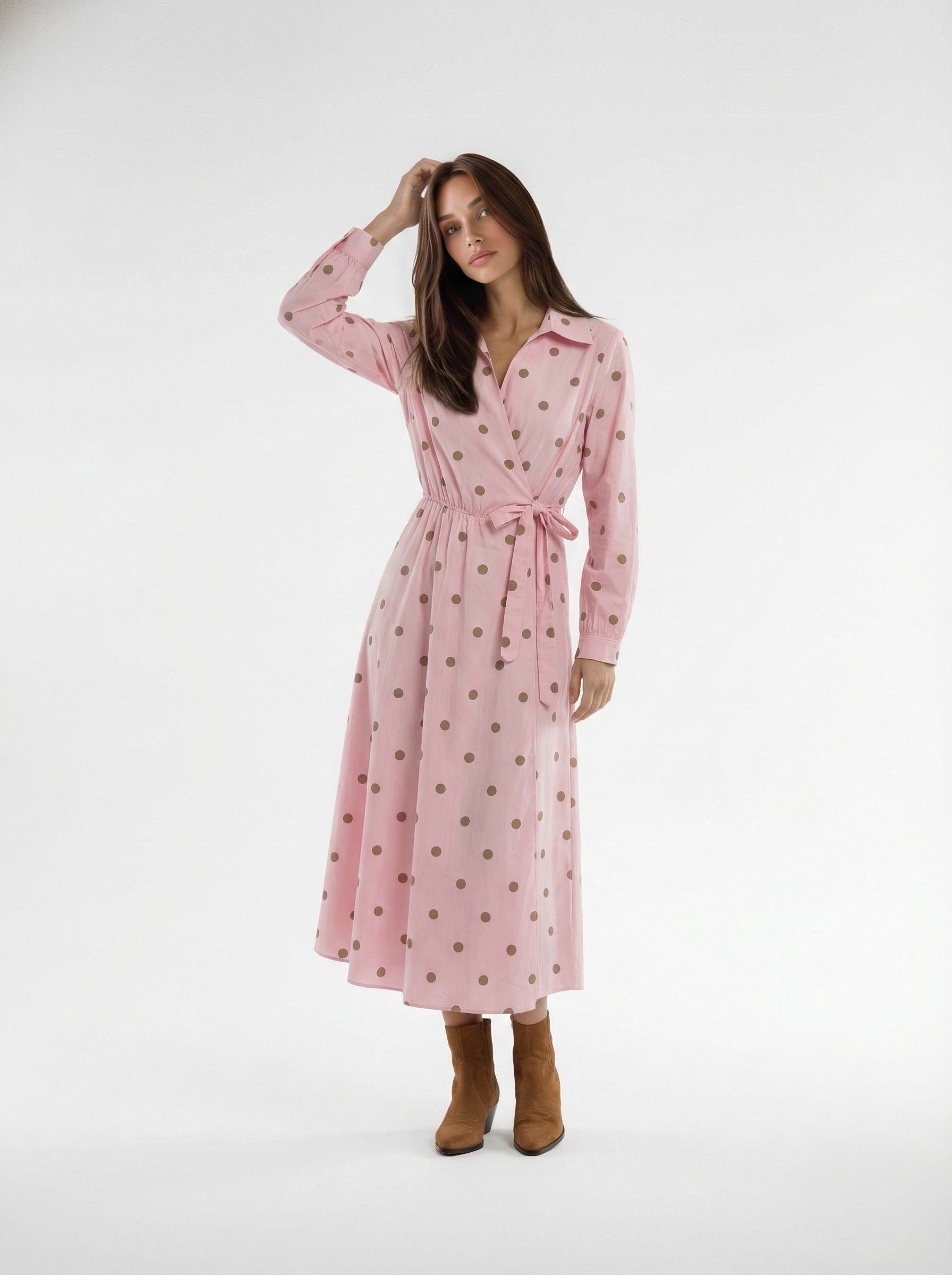 Abito Alba a pois con chiusura kimono – rosa donna
