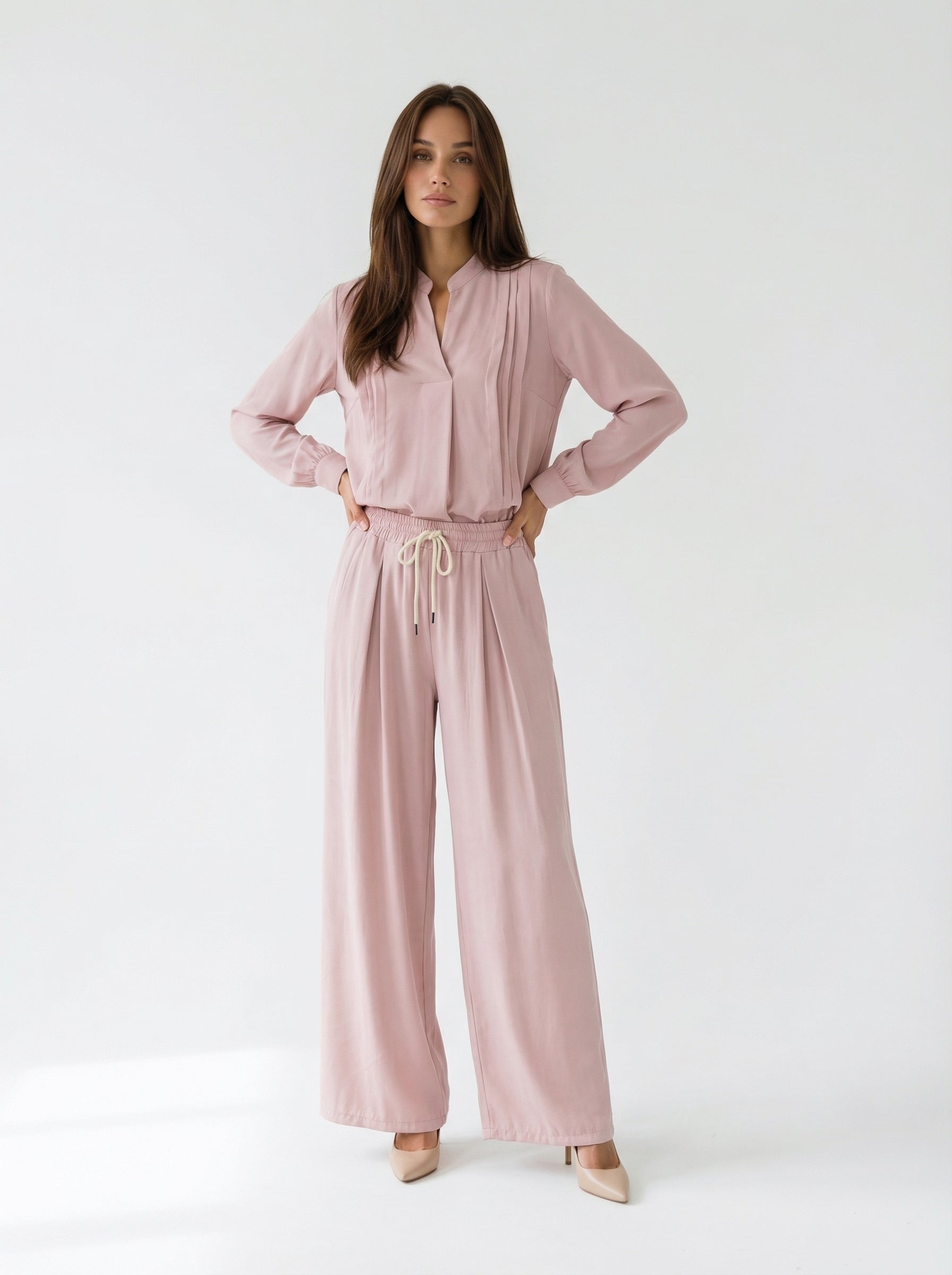 Pantalone Elara palazzo con coulisse – rosa cipria donna
