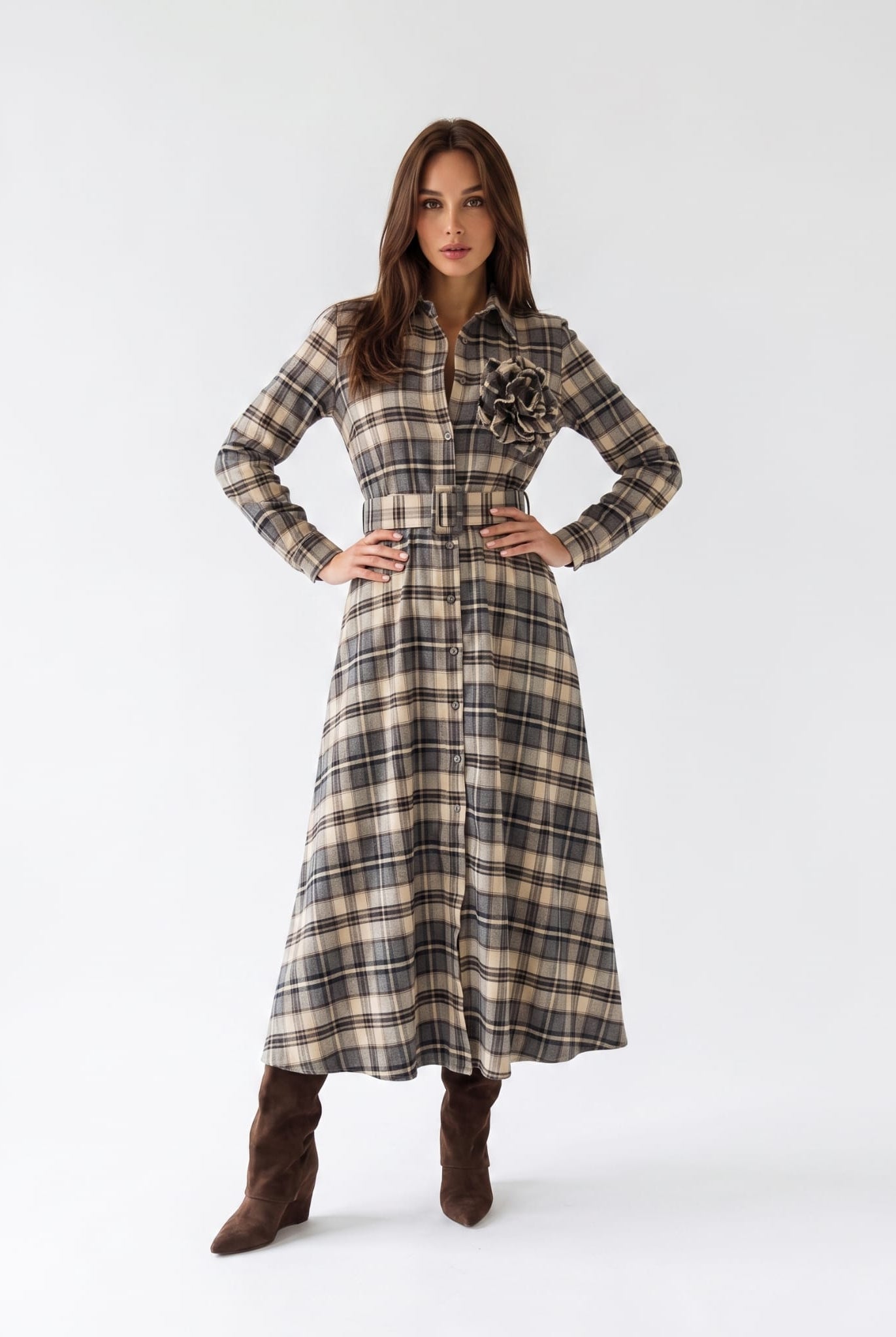 Chemisier Ottavia - Check Beige Abito donna