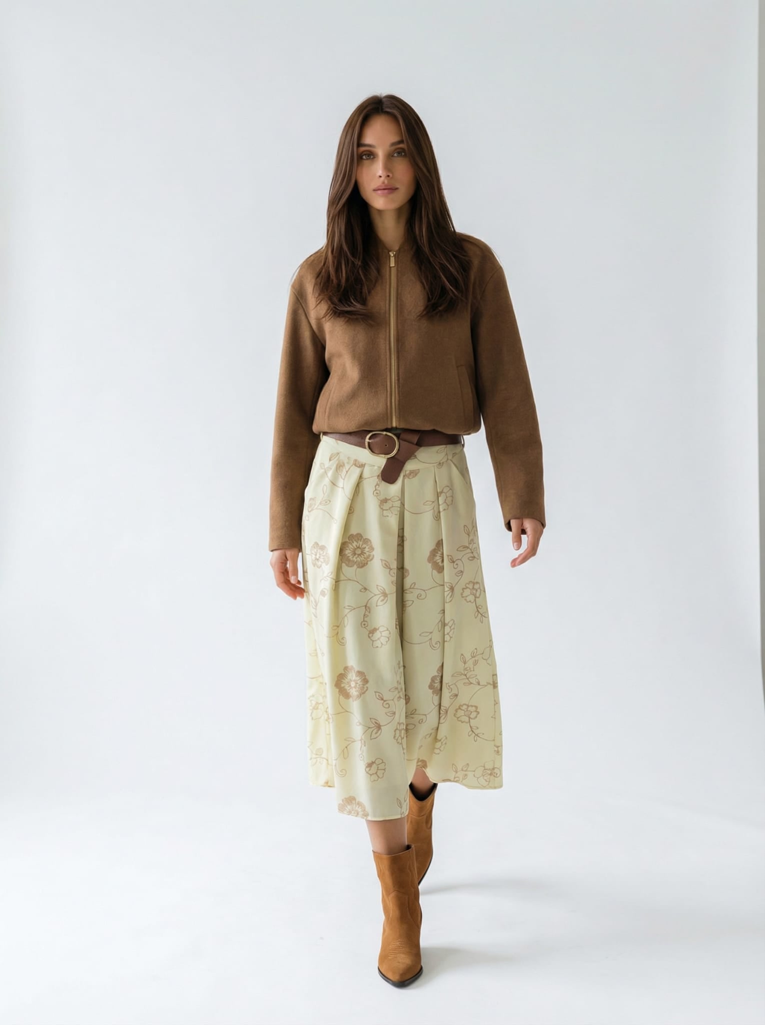 Gonna Sofia midi con cintura fantasia floreale – Giallo chiaro donna