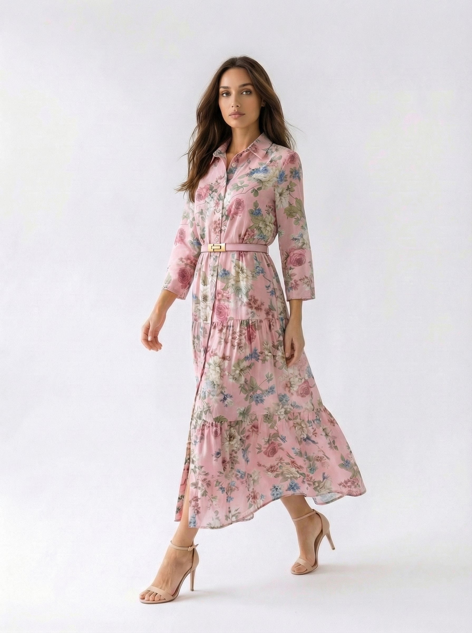 Abito Florelle chemisier in mussola - Rosa donna