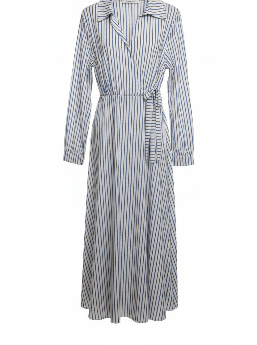 Abito Lavinia midi rigato con cintura – cotone stretch donna