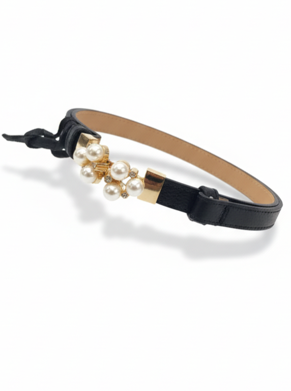 Cintura Perla in vera pelle con fibbia gioiello donna